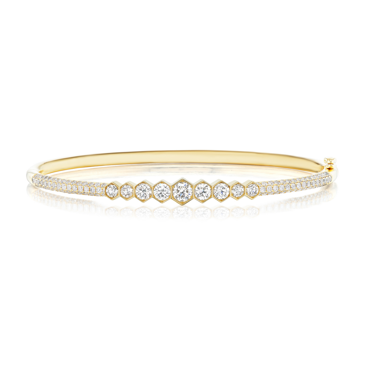Graduated Hexagon Bezel Set Diamond Bangle with Pavé