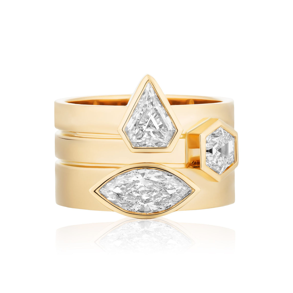 Bezel Set Mixed Shape Diamond Thick Band in Yellow Gold