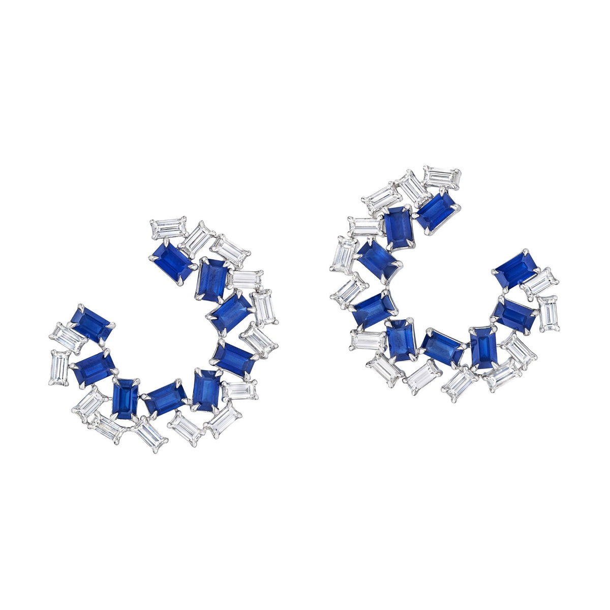 Chroma Empire Alternating Sapphire and Diamond Front-to-Back Earrings