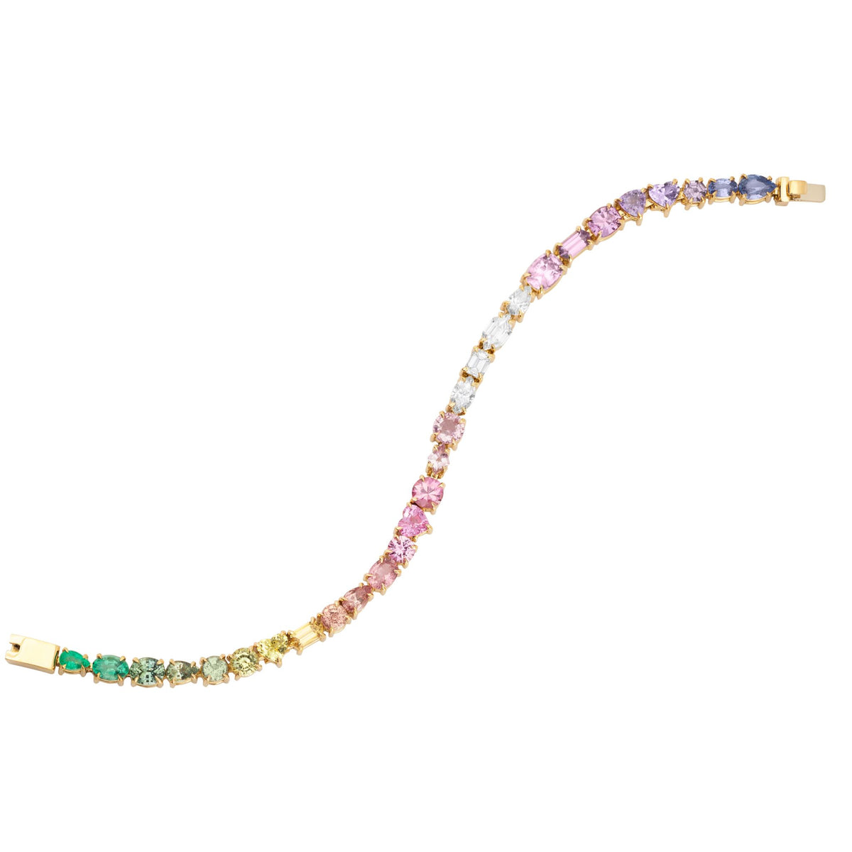 Mixed Shape Diamond and Multicolor Sapphire Tennis Bracelet