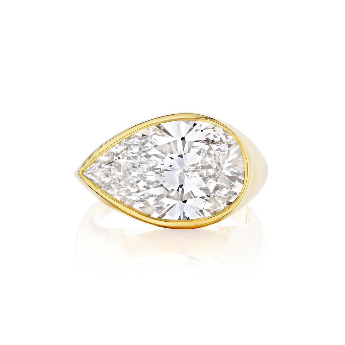 East-West Bezel Set Pear Shape Diamond Ring in Yellow Gold