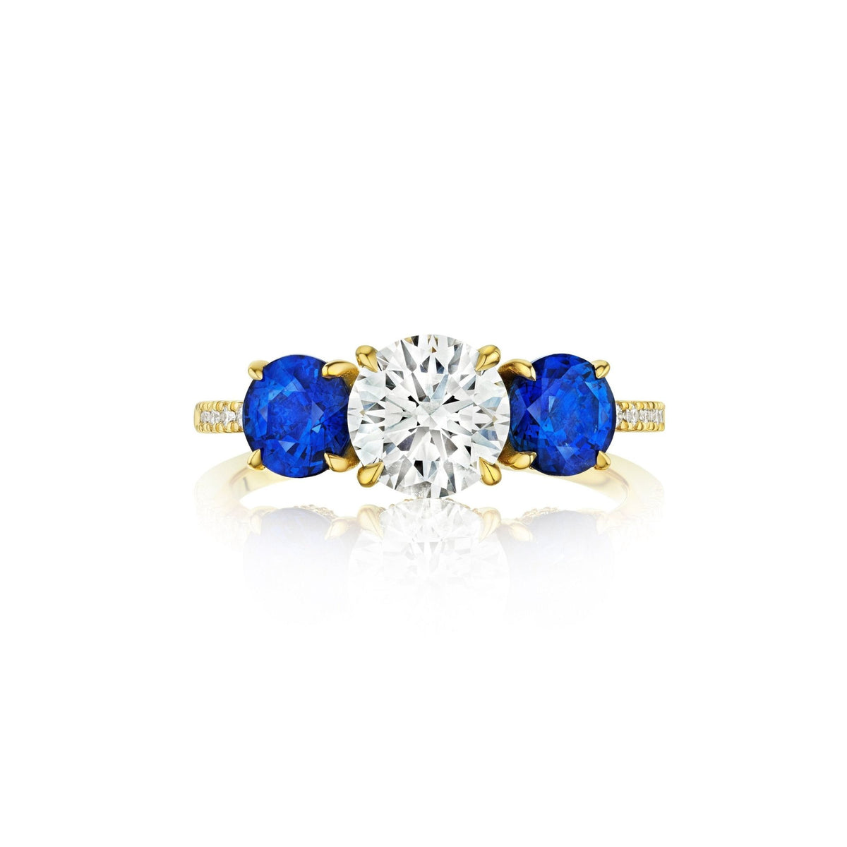 Round Diamond Engagement Ring with Round Sapphire Side Stones
