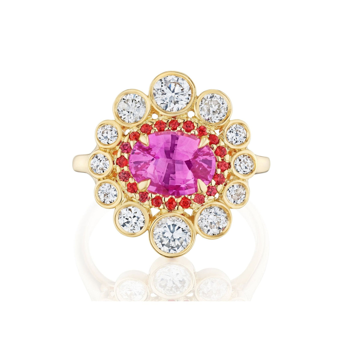 Cocktail Ring in Yellow Gold with East-West Set Oval Sapphire and Round Diamonds