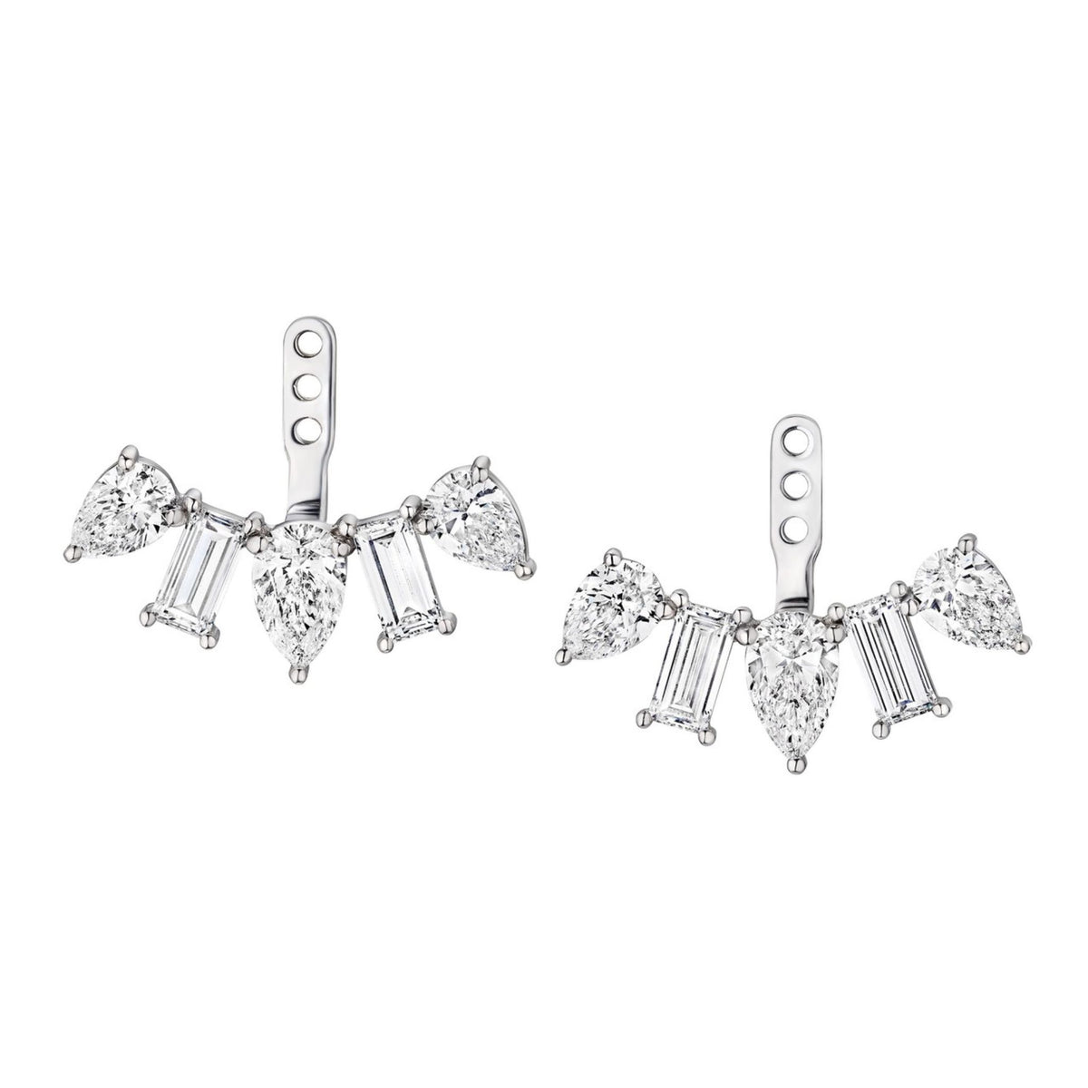 Alternating Pear Shape and Emerald Cut Diamond Ear Jackets