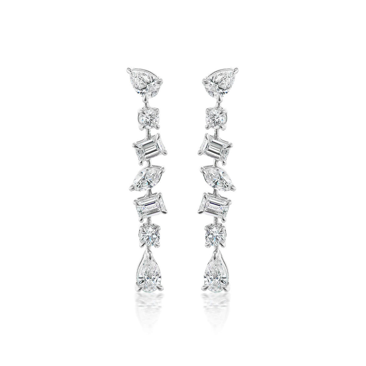 Tennis Drop Earrings in White Gold with Mixed Shape Diamonds