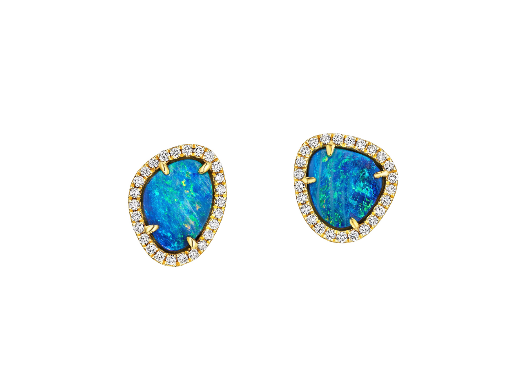 Opal Pavé Studs in Yellow Gold