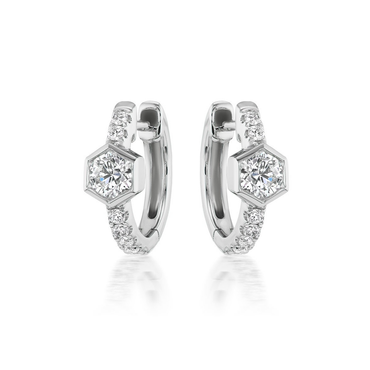 Pavé Huggies with Hexagon Bezel Set Diamonds