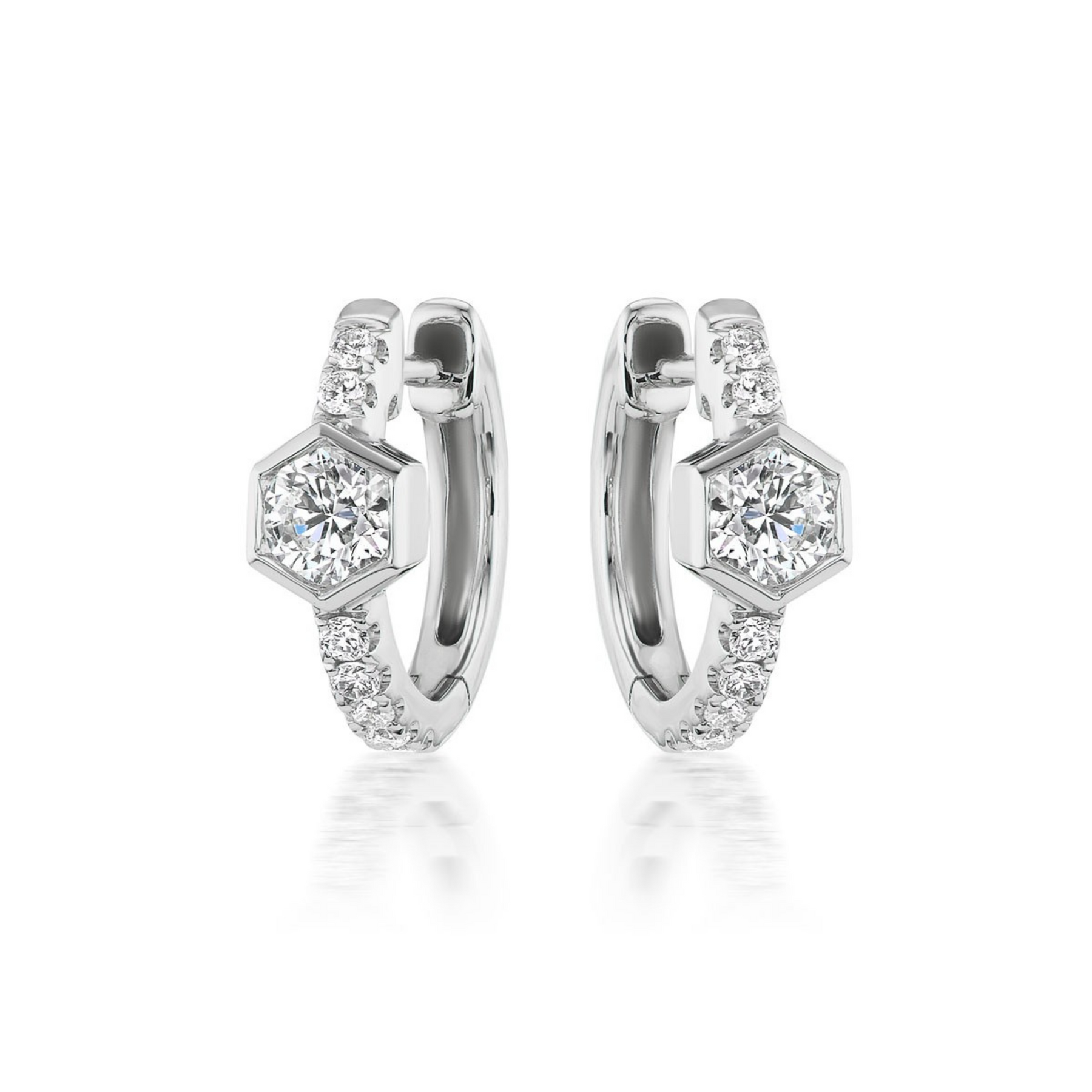 Pavé Huggies with Hexagon Bezel Set Diamonds