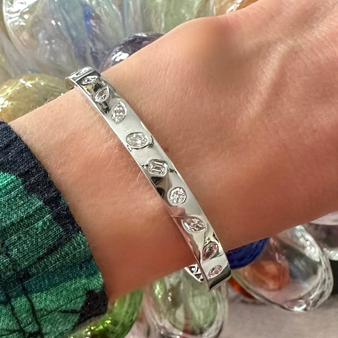Burnish Set Mixed Shape Diamond Bangle