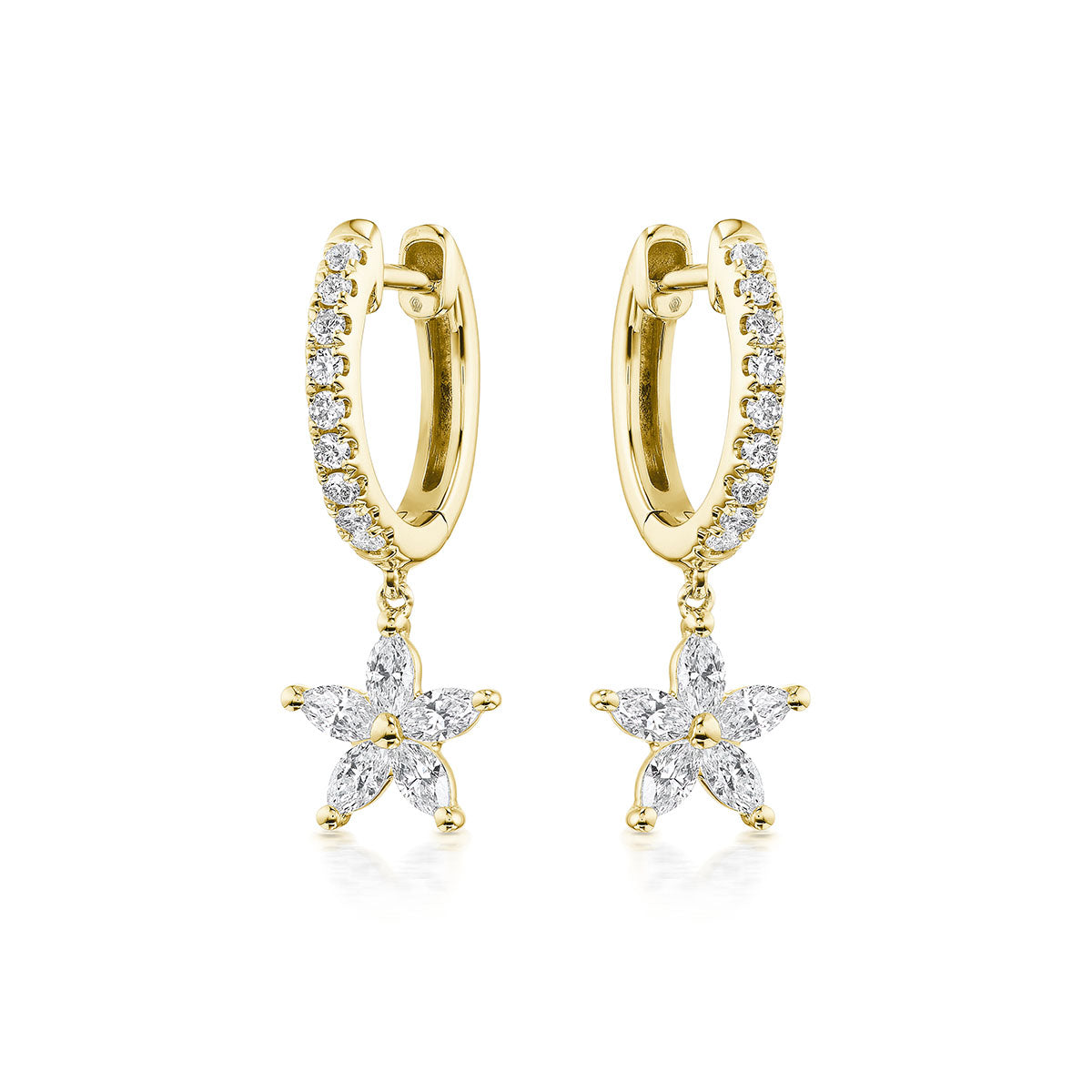 Pavé Huggie in White Gold with Diamond Floral Drops