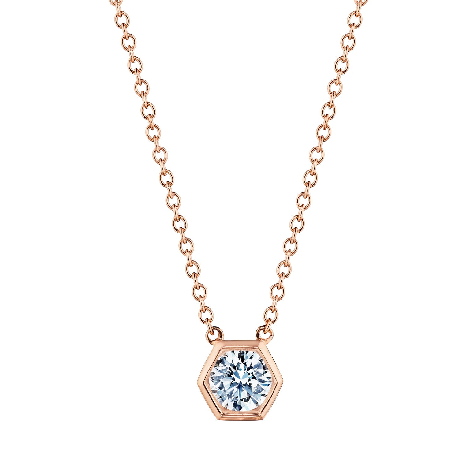 Hexagon Bezel Set Round Brilliant Diamond Pendant