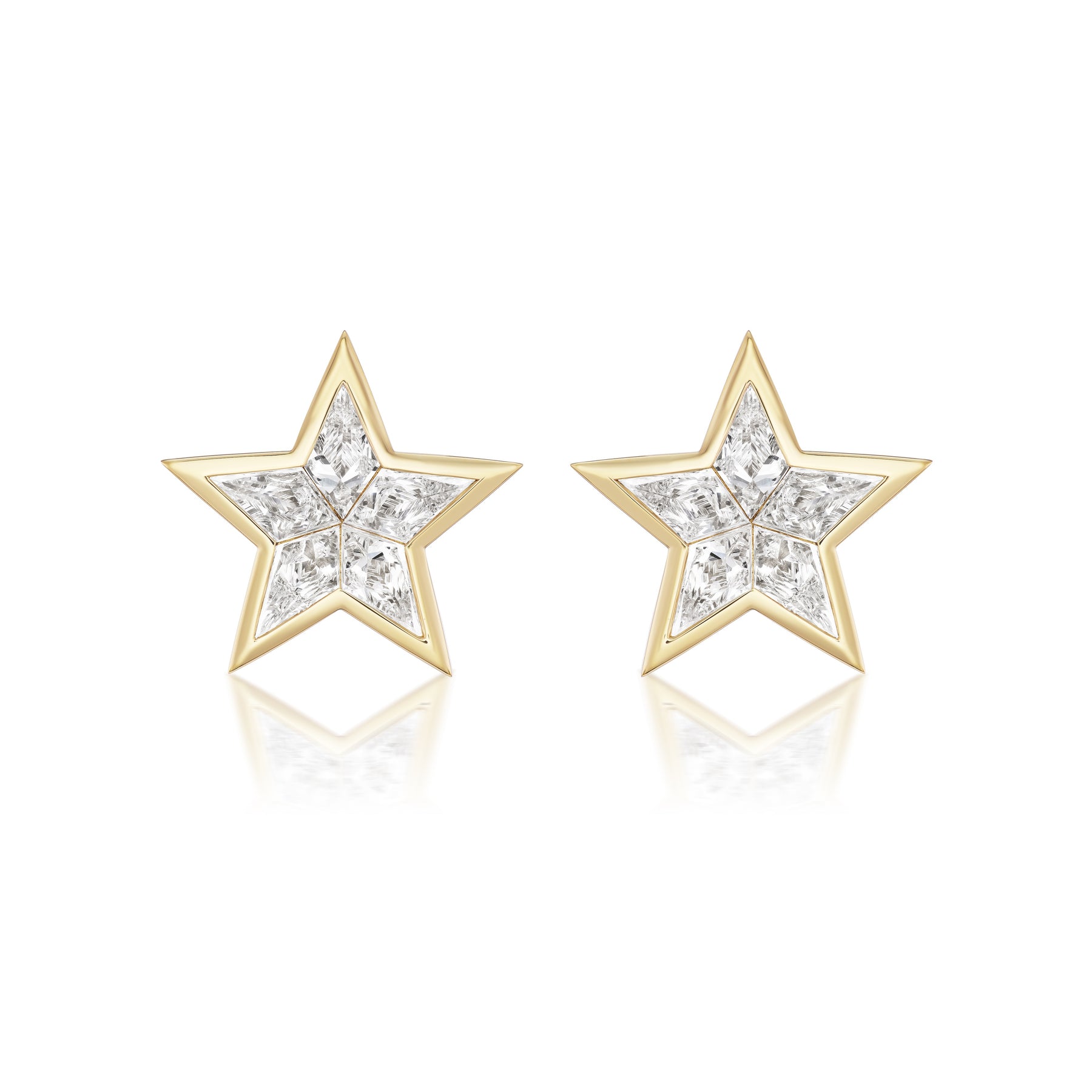 Bezel Set Kite Diamond Star Studs in Yellow Gold