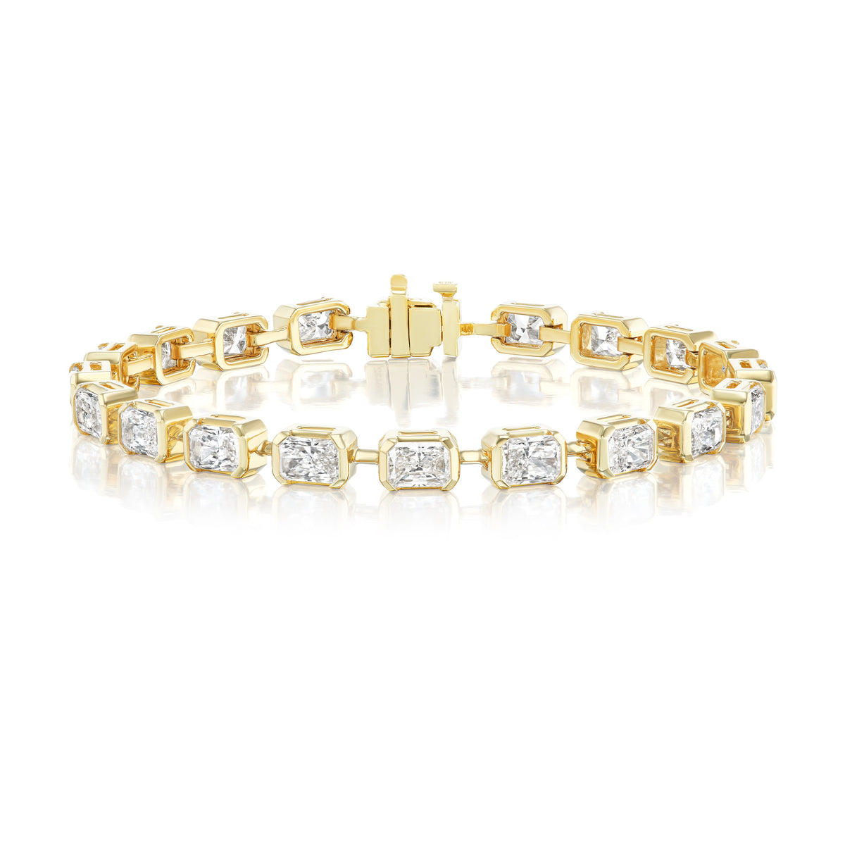 East-West Half Bezel Set Radiant Cut Diamond Tennis Bracelet in Yellow Gold