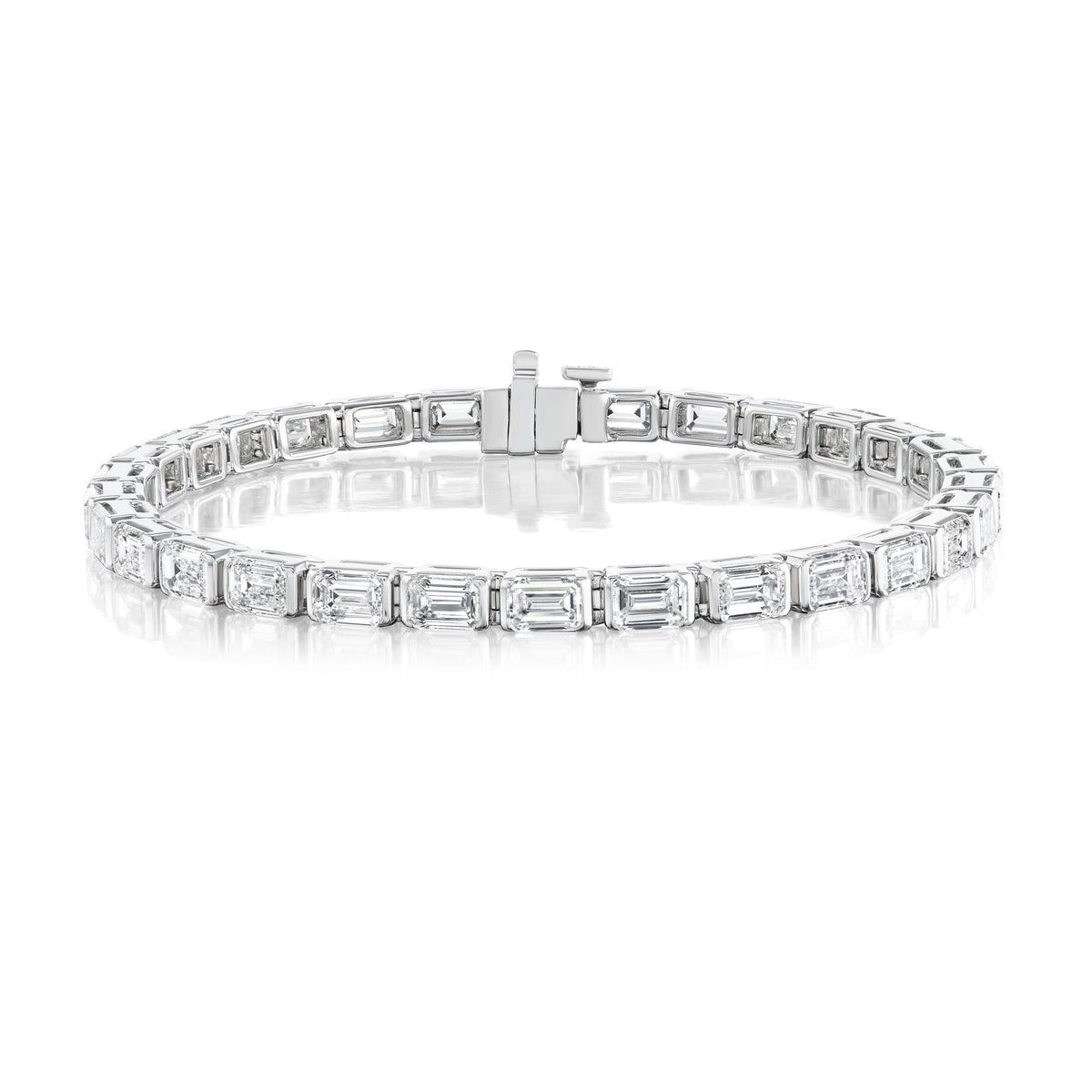 East-West Half Bezel Set Emerald Cut Diamond Tennis Bracelet in Platinum