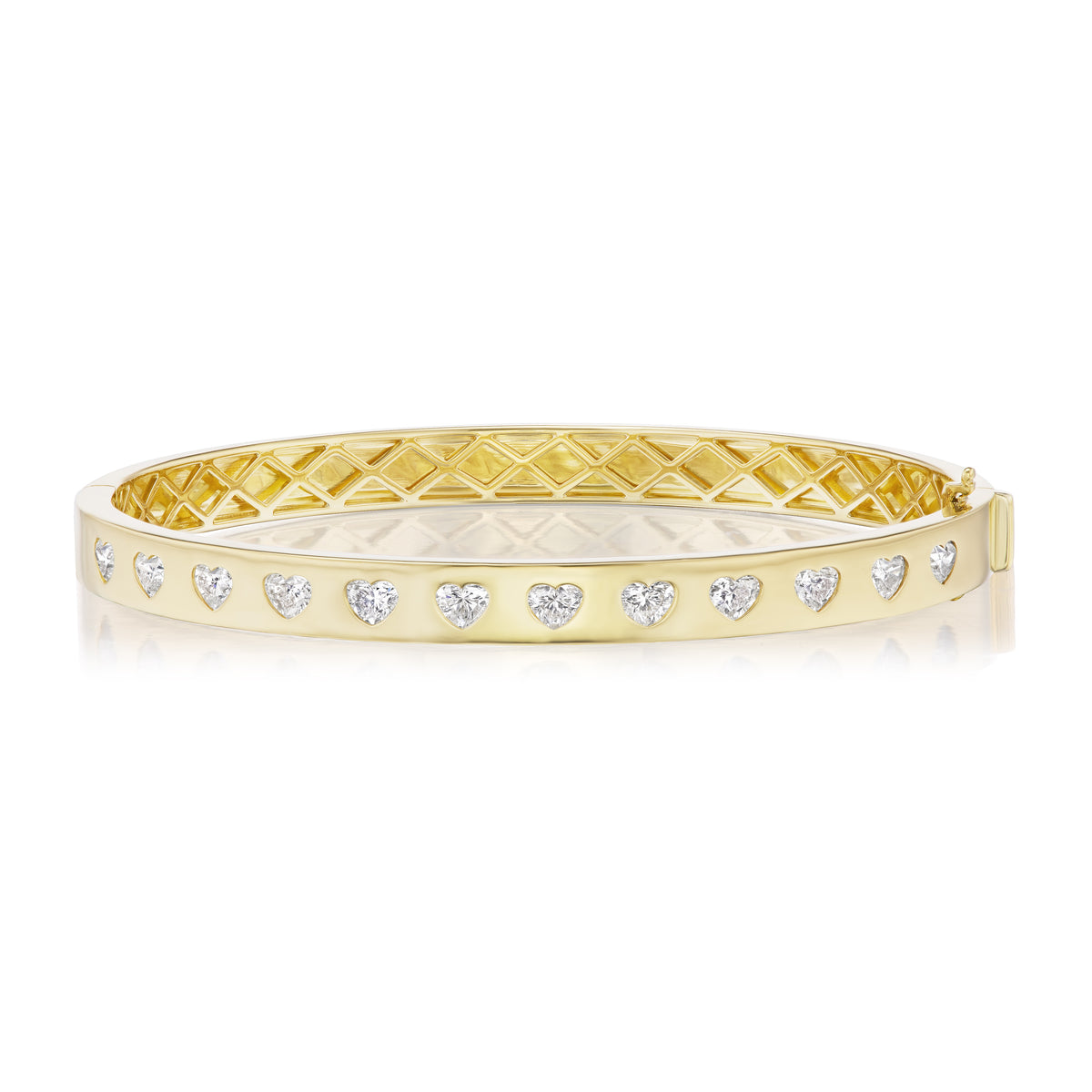 Burnish Set Heart Shape Diamond Bangle in Yellow Gold