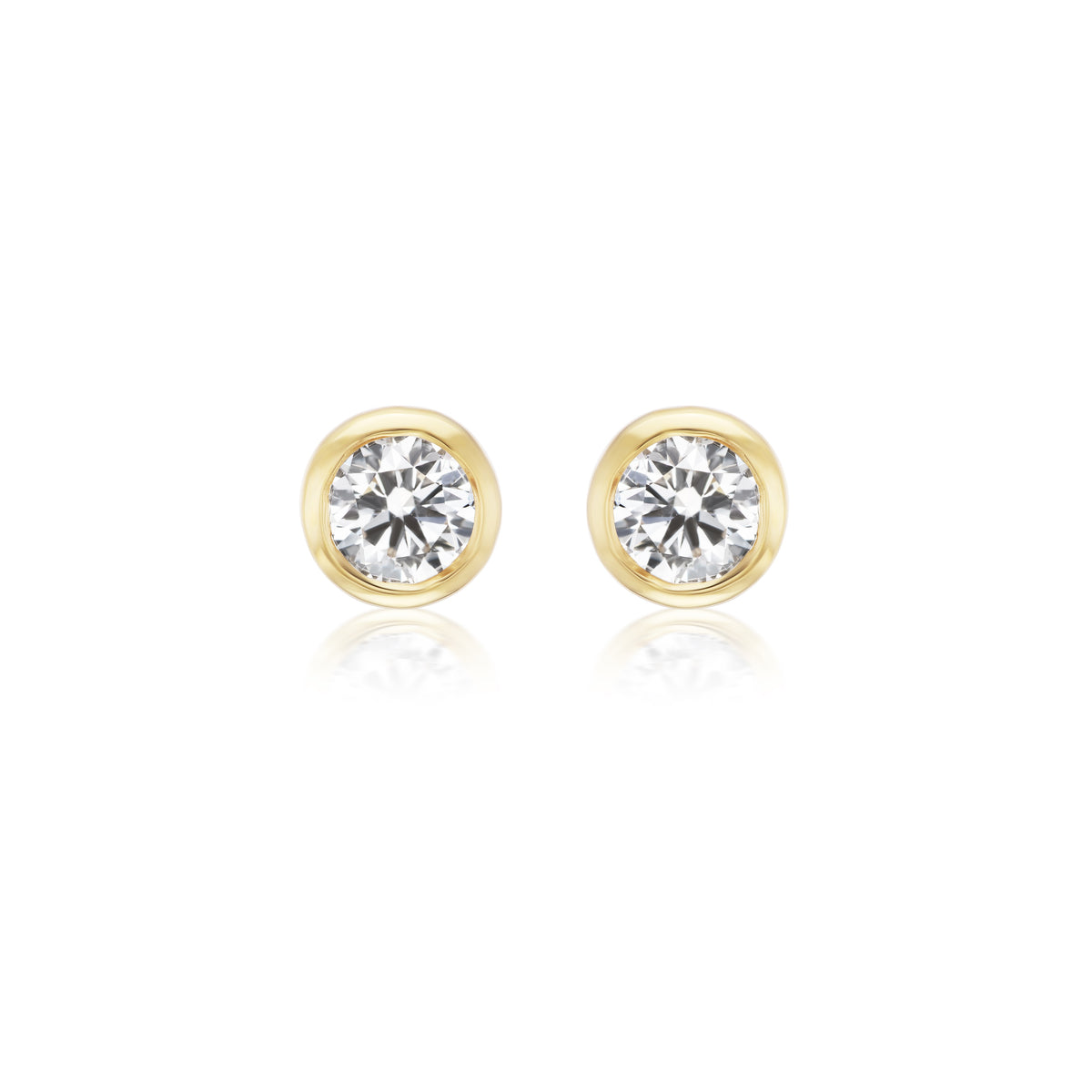 Bezel Set Round Diamond Studs in Yellow Gold