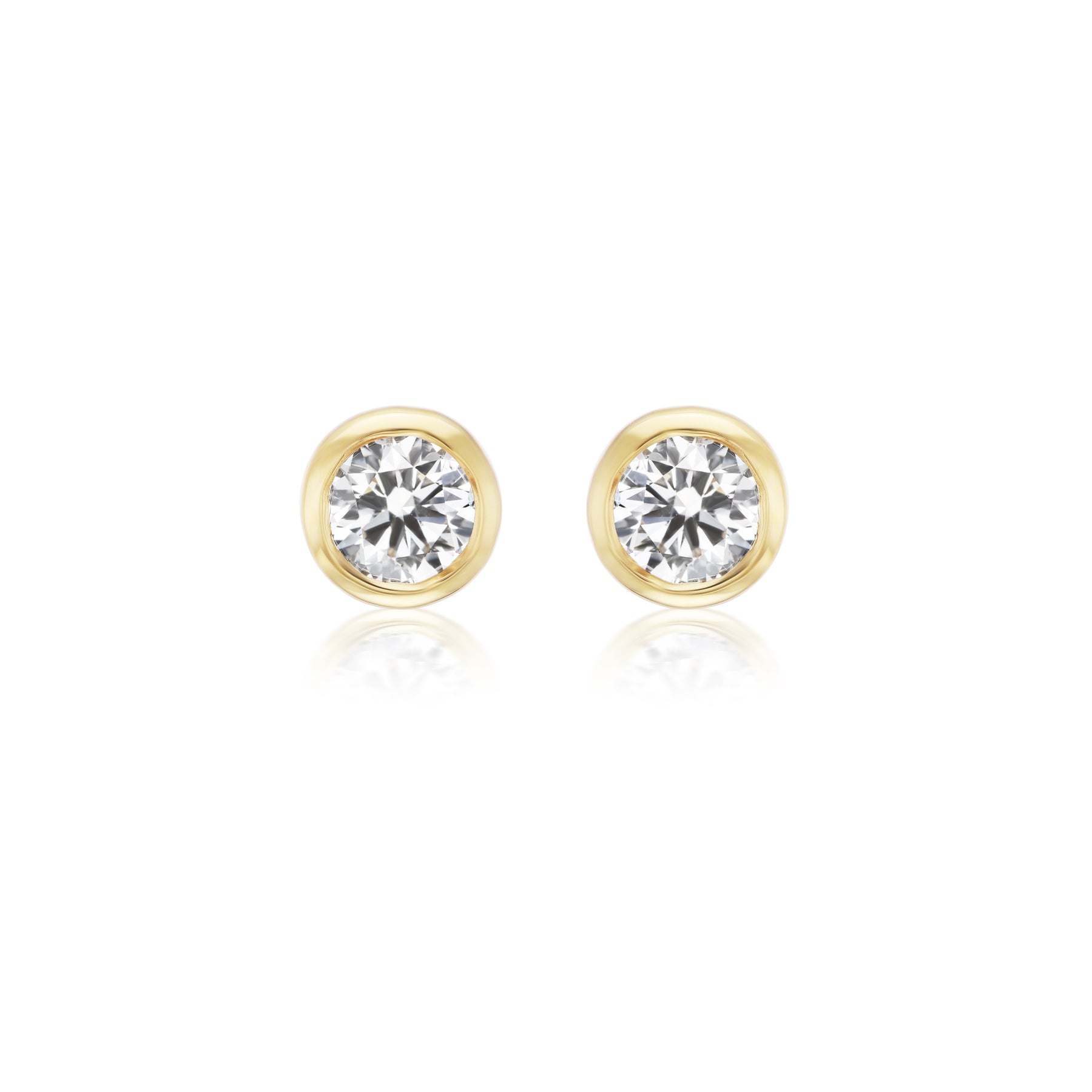 Bezel Set Round Diamond Studs in Yellow Gold
