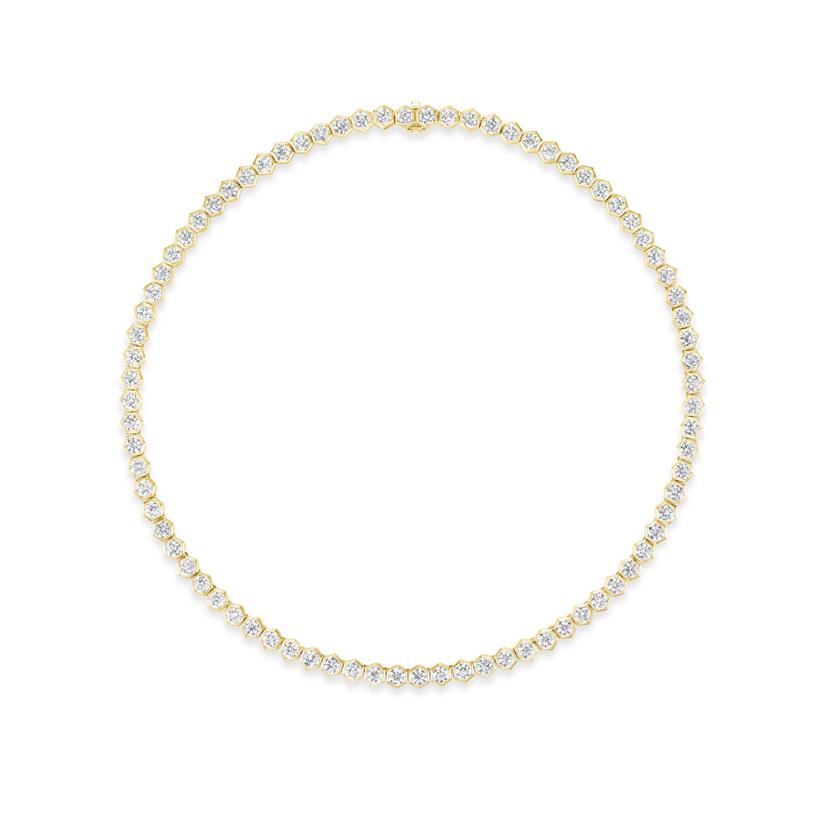 Medium Hexagon Bezel Set Diamond Tennis Necklace in Yellow Gold