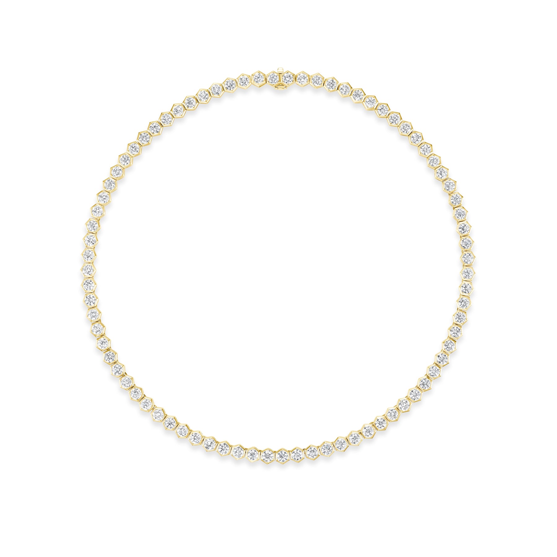 Medium Hexagon Bezel Set Diamond Tennis Necklace in Yellow Gold