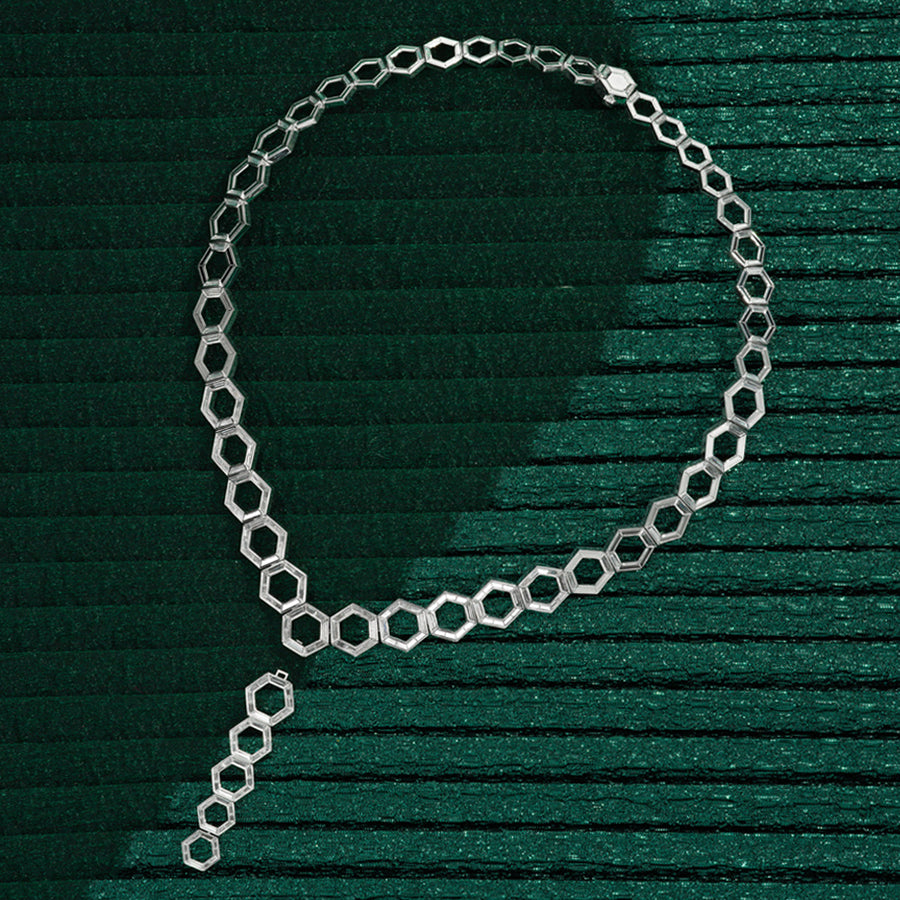 Chrysler Transformer Necklace in White Gold with Baguette Diamonds