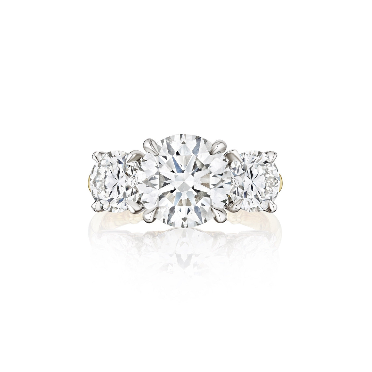 Diamond Engagement Ring with Round Side Stones in Platinum and Yellow Gold