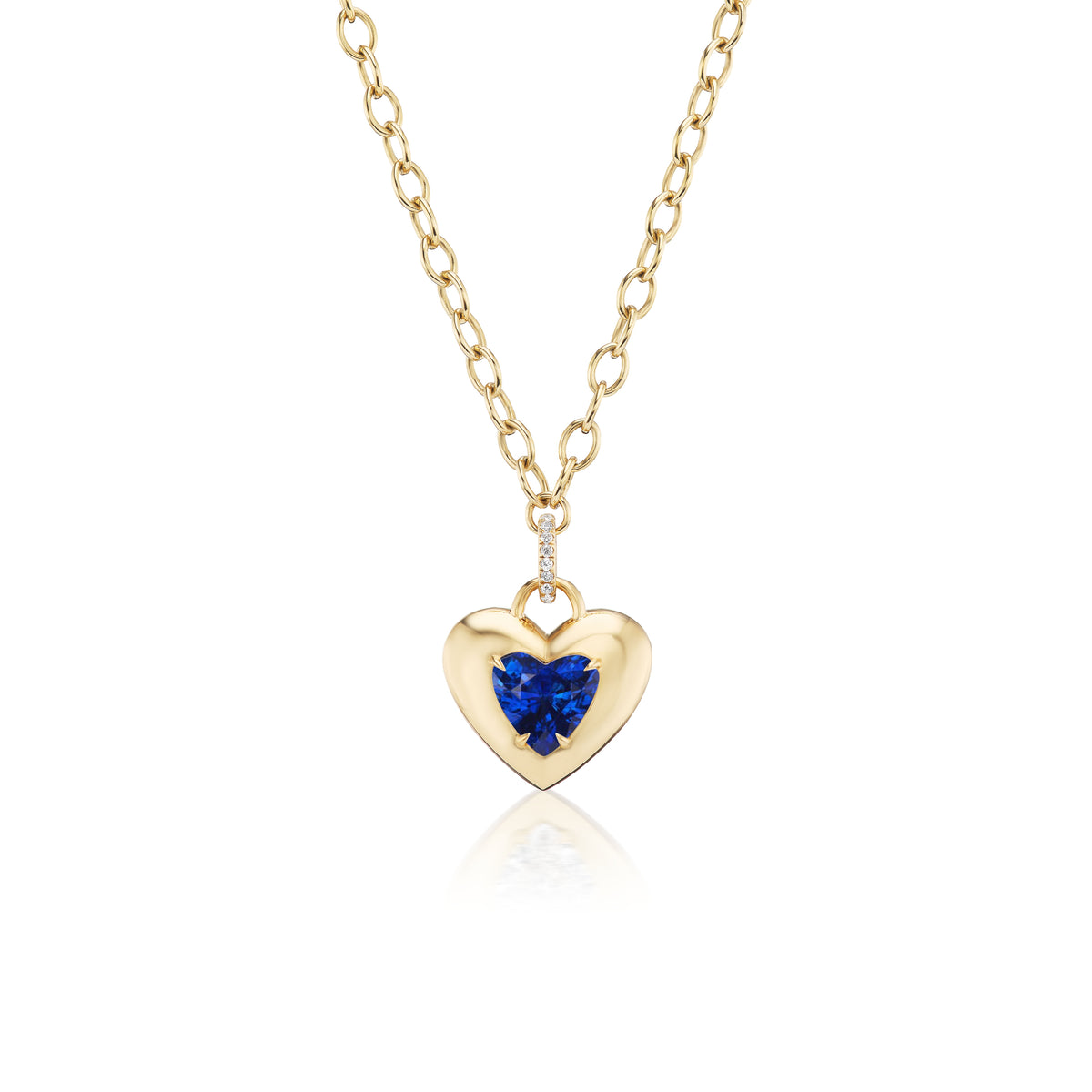 Collet Set Heart Shape Blue Sapphire Pendant in Yellow Gold