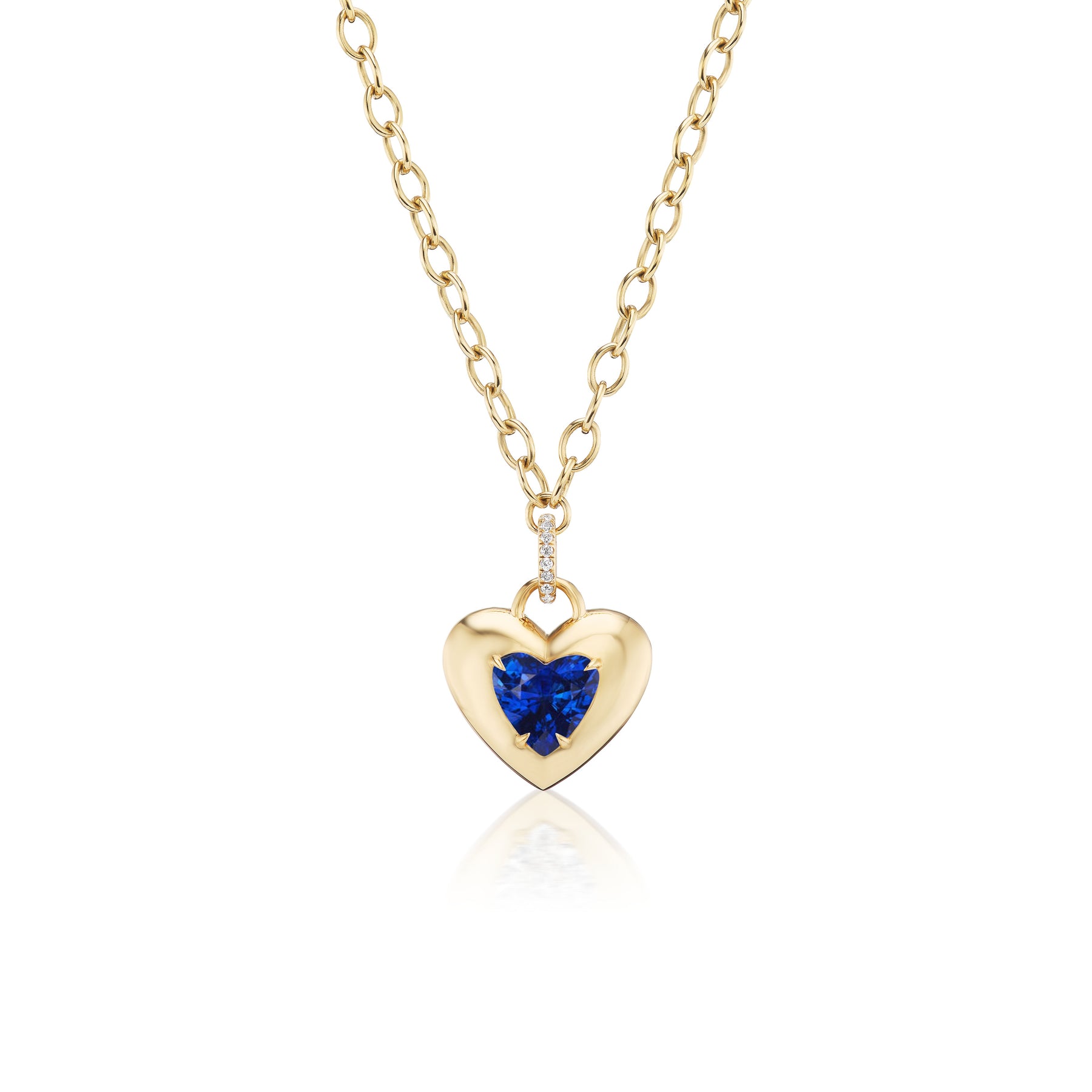 Collet Set Heart Shape Blue Sapphire Pendant in Yellow Gold