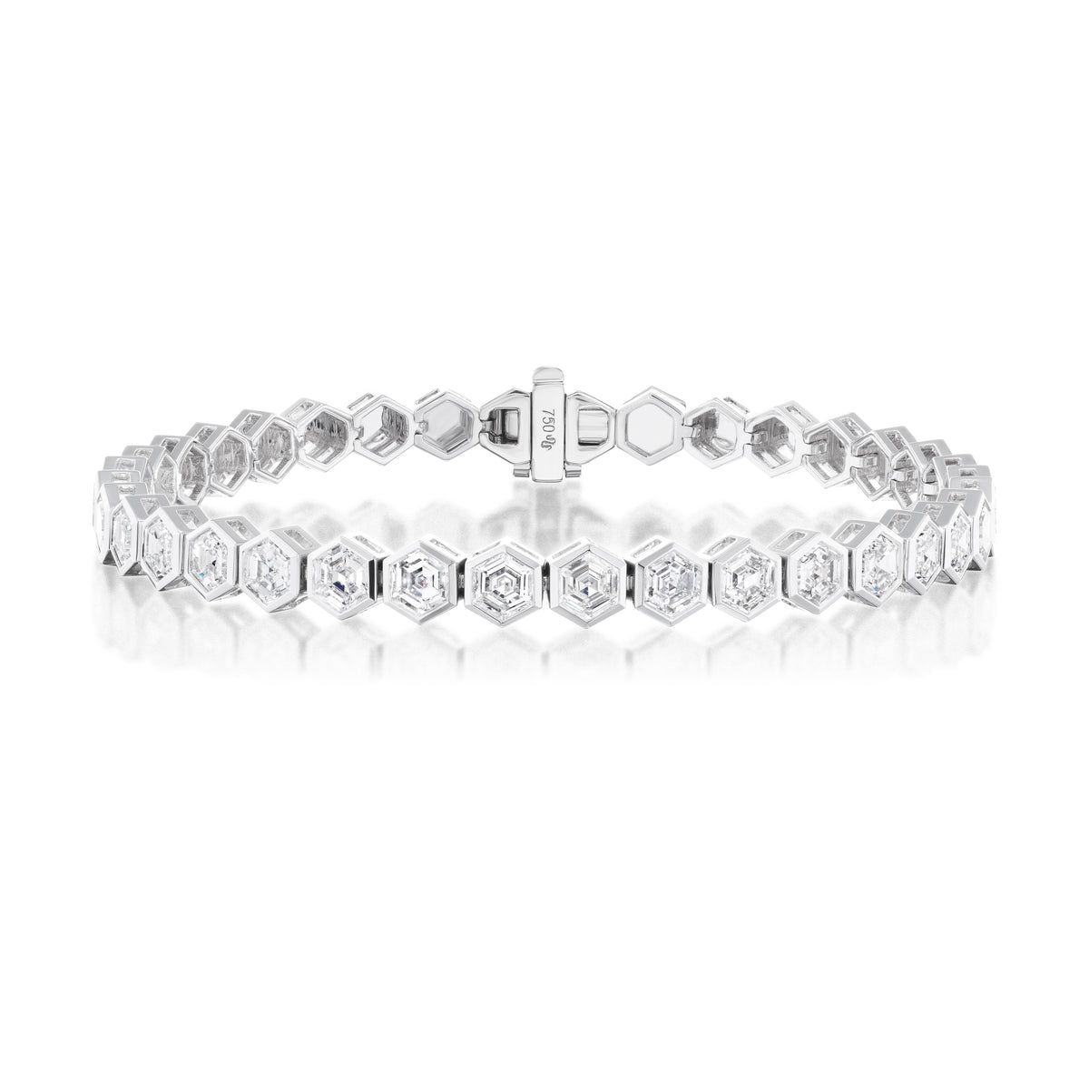 Medium Hexagon Bezel Set Diamond Tennis Bracelet in White Gold