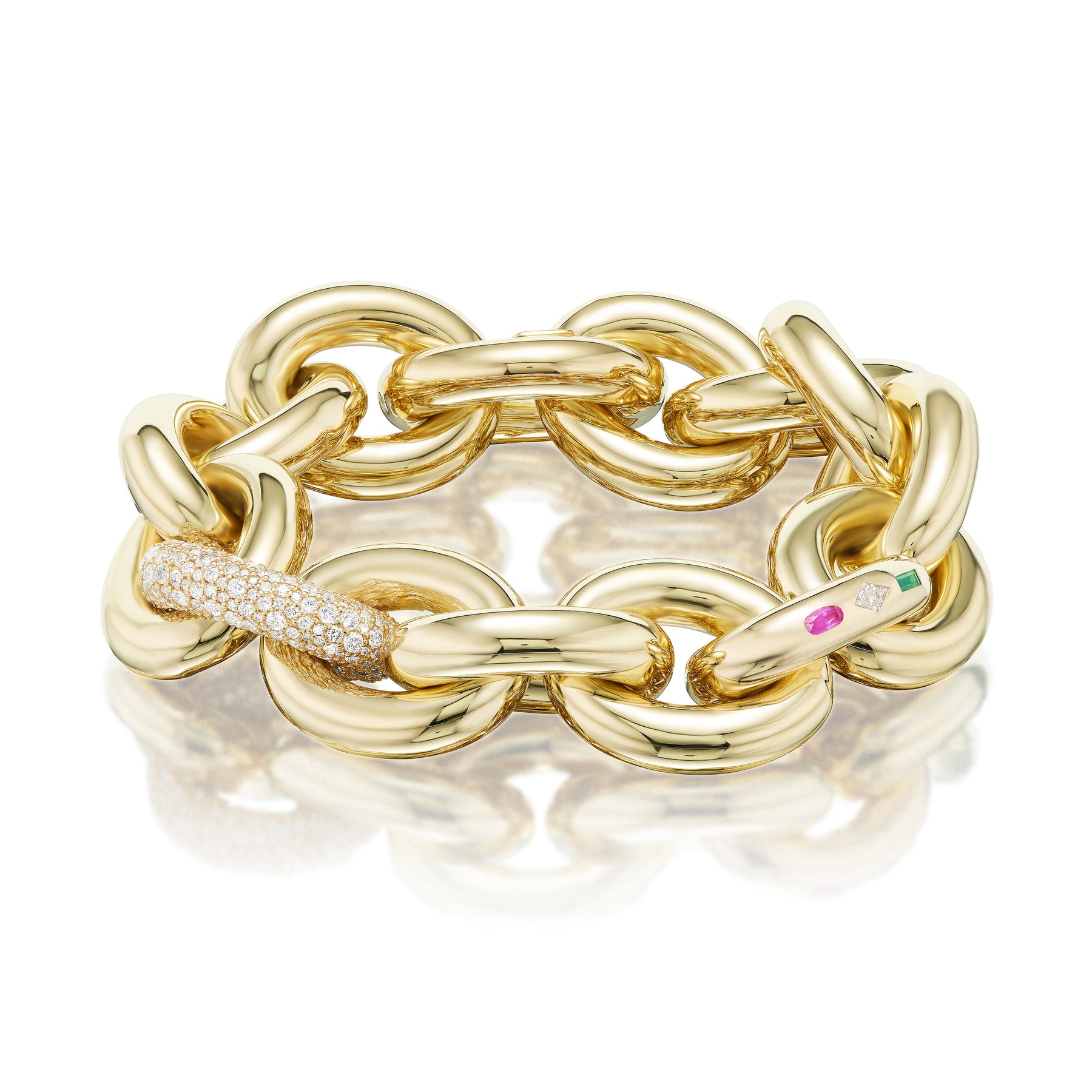 Sapphire, Diamond, and Emerald Chain Bracelet in Yellow Gold