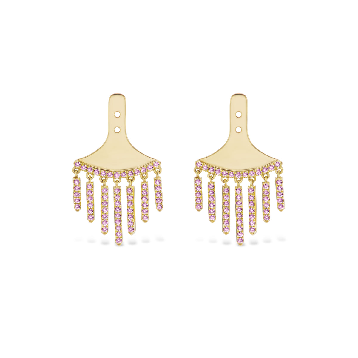 Chandelier Ear Jackets with Pink Sapphires in Yellow Gold