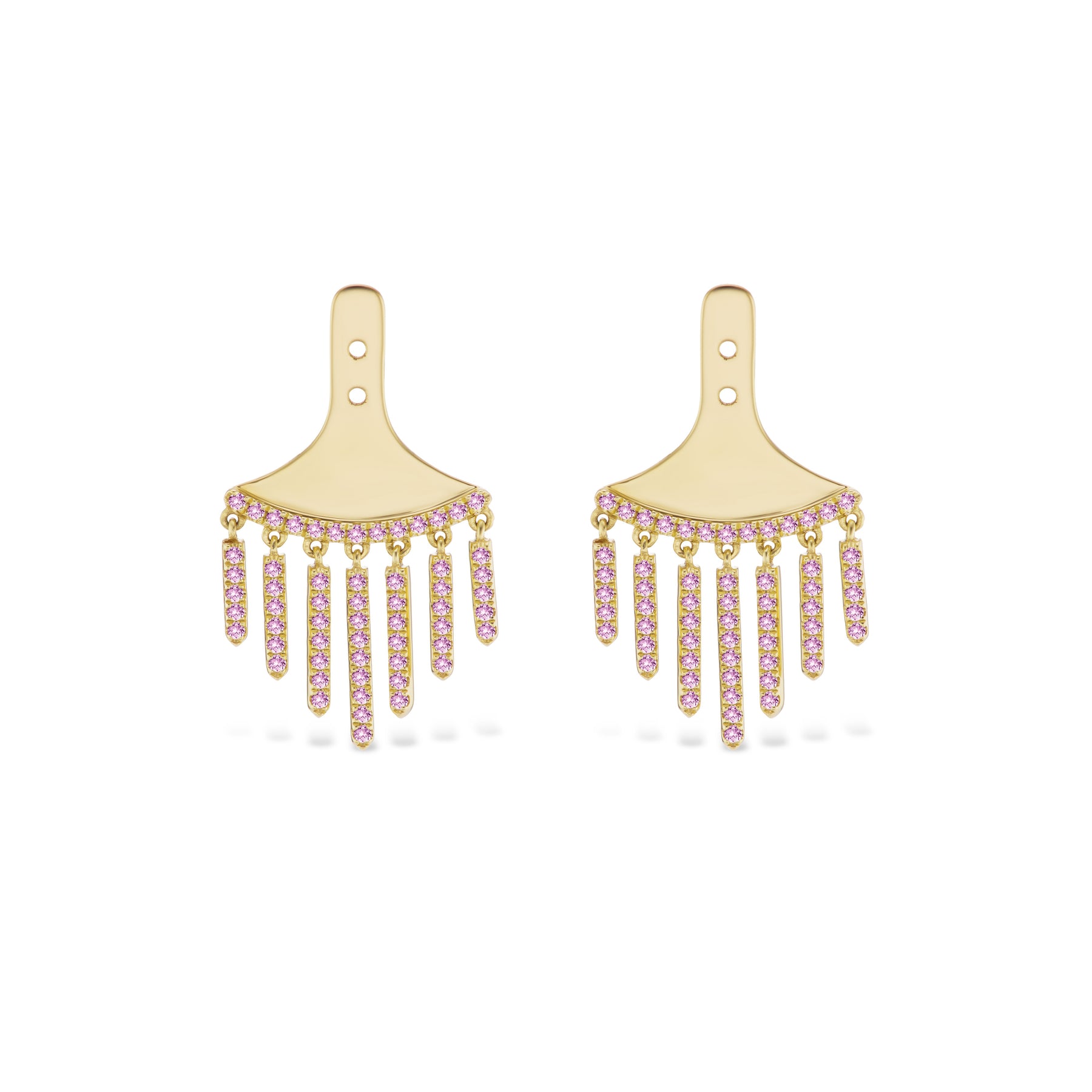 Chandelier Ear Jackets with Pink Sapphires in Yellow Gold