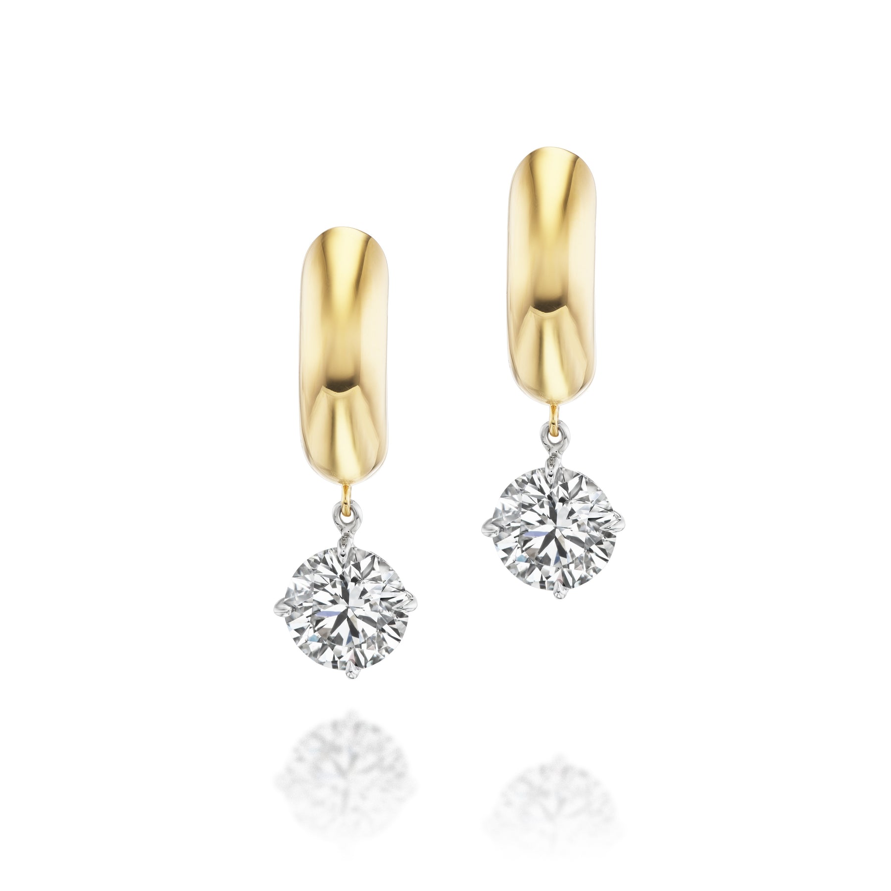 Drop Hoop Earrings in Yellow Gold with Round Diamonds