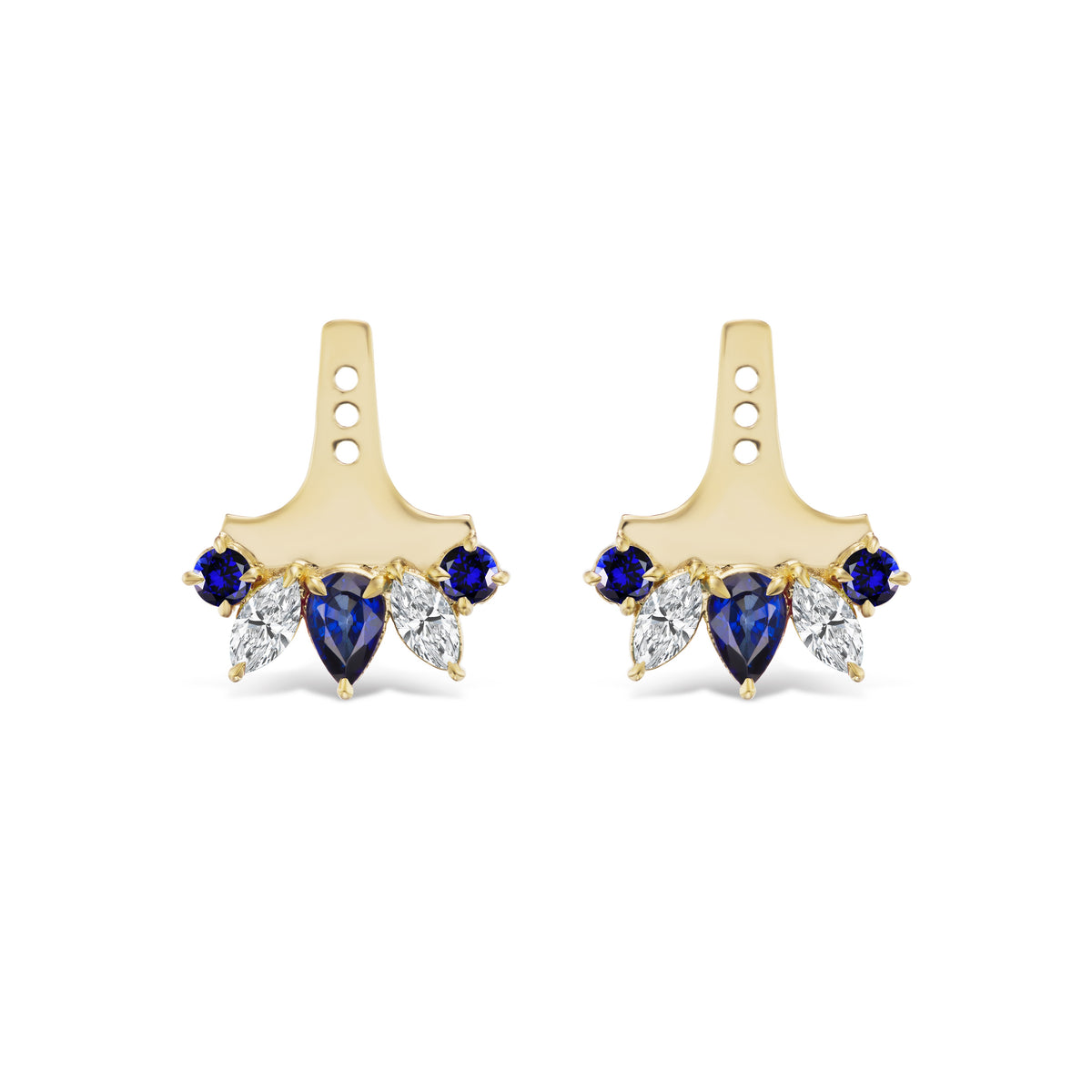 Mixed Shape Sapphire and Diamond Ear Jackets in Yellow Gold