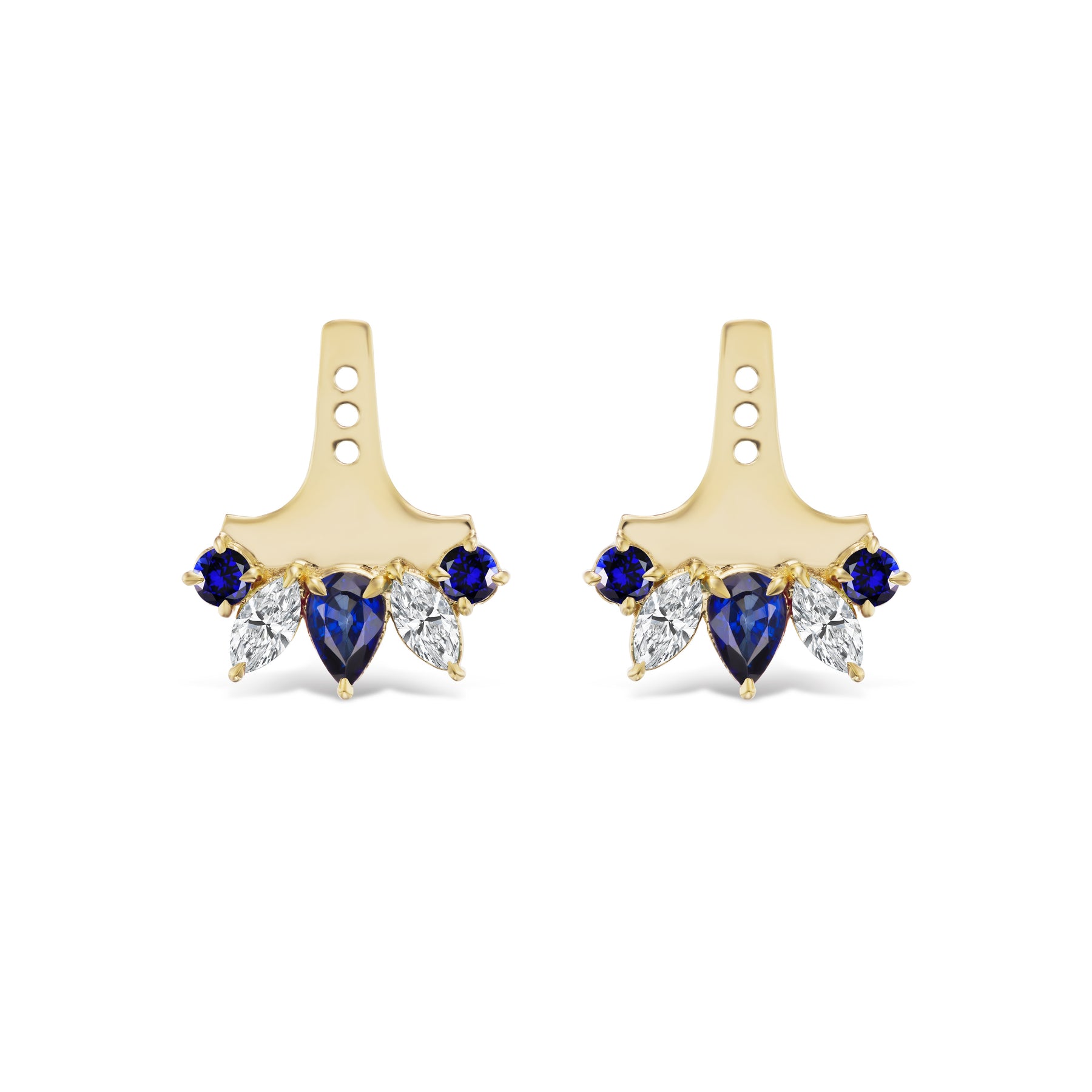 Mixed Shape Sapphire and Diamond Ear Jackets in Yellow Gold