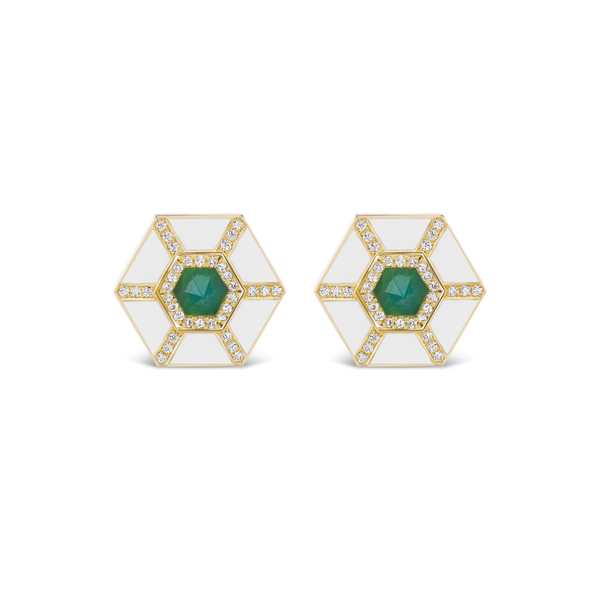 Hexagon Trapezoid Enamel Pavé Earjackets