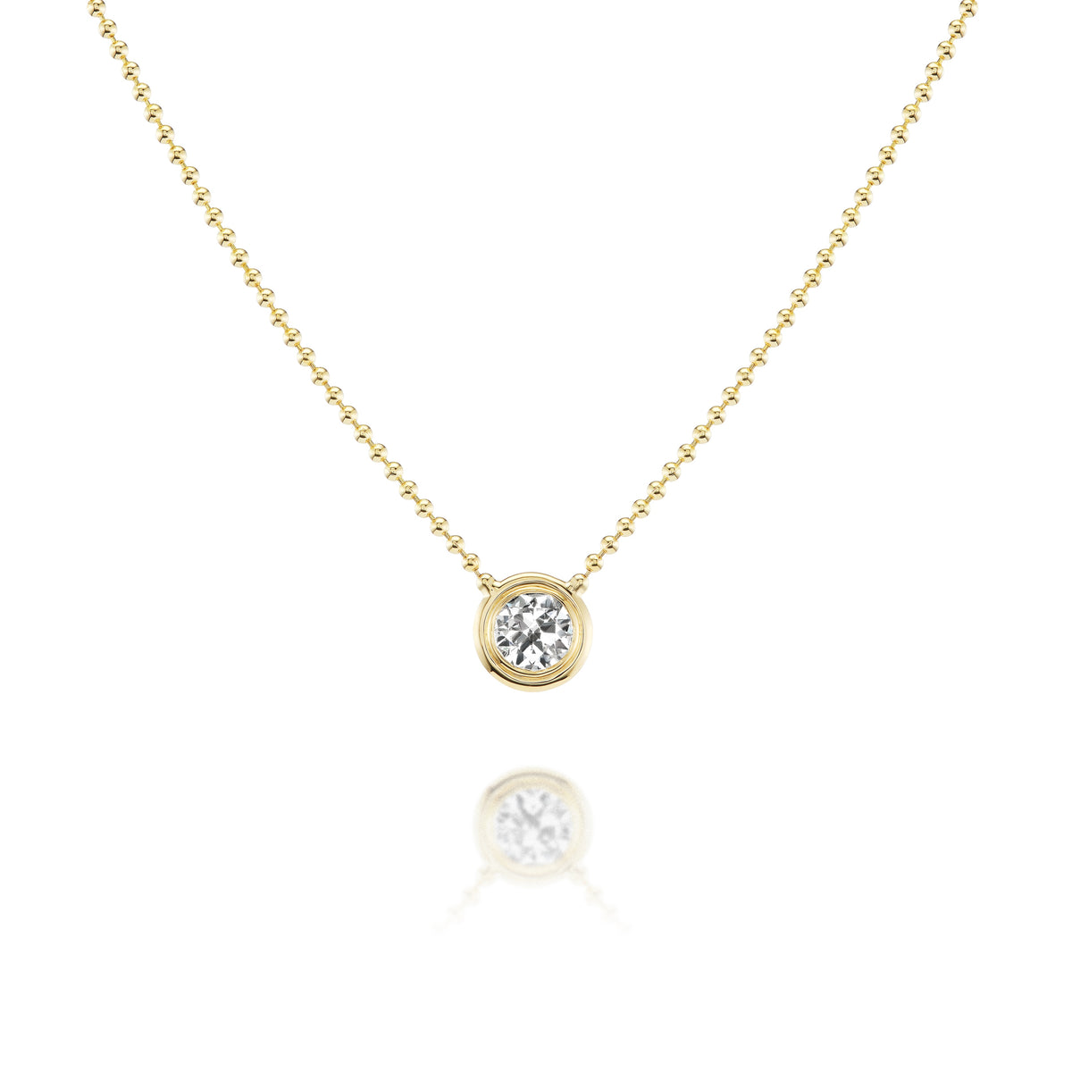 Bezel Set Round Diamond Ball Chain Necklace in Yellow Gold
