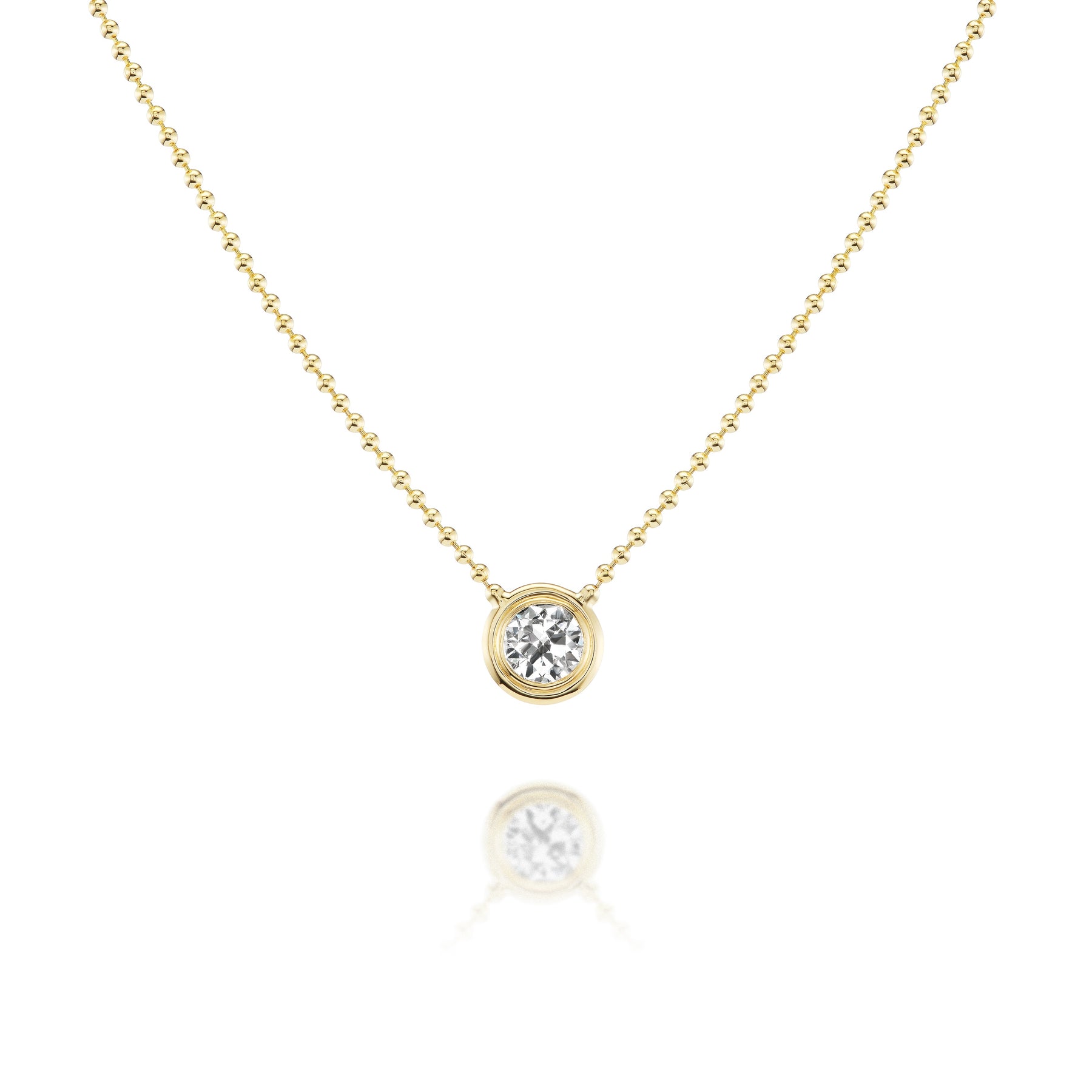 Bezel Set Round Diamond Ball Chain Necklace in Yellow Gold