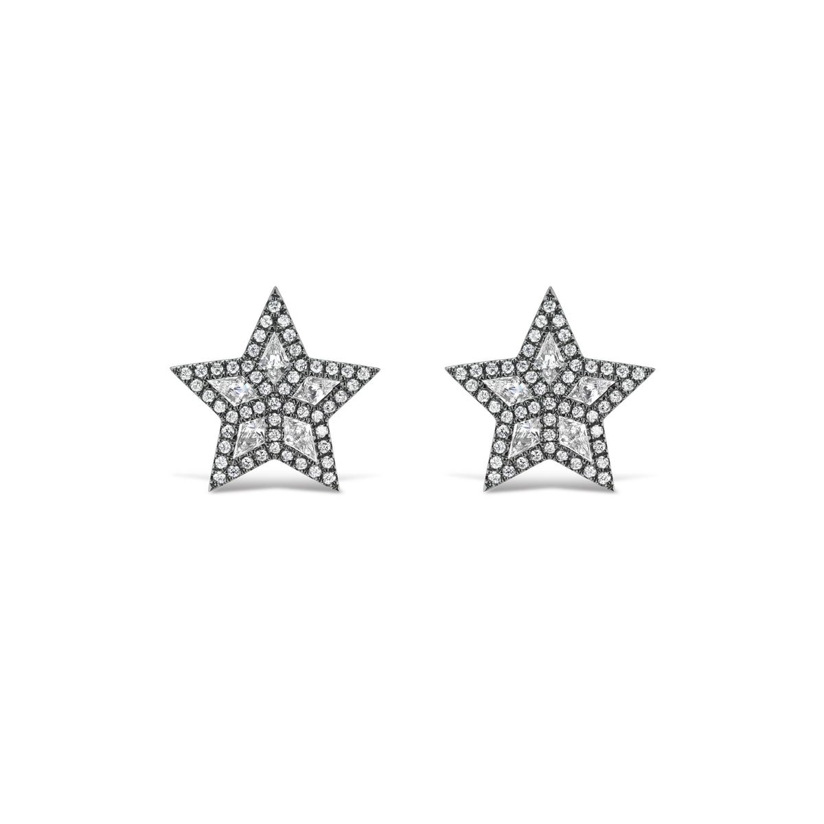 Pavé Star Studs in Black Rhodium with Kite Diamonds