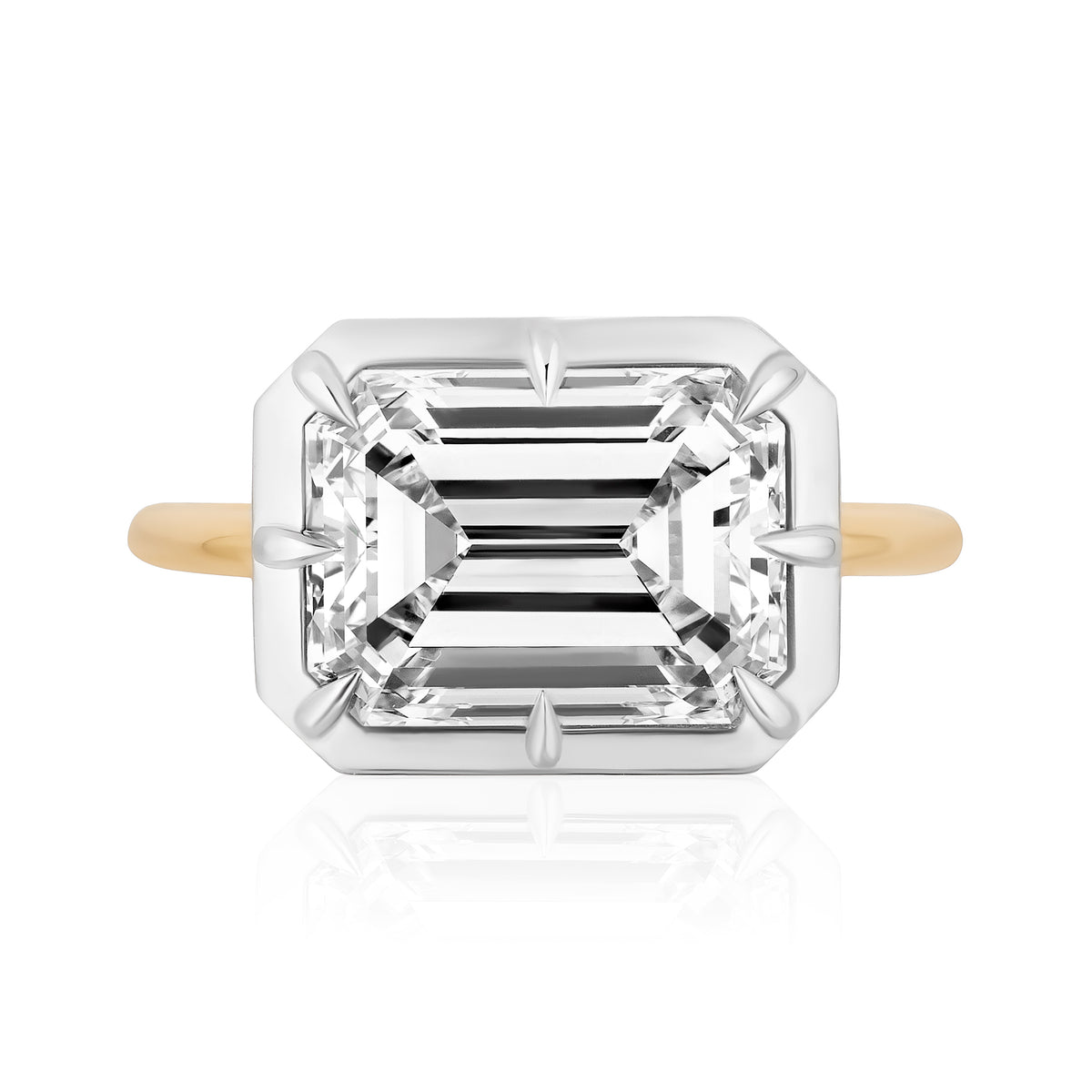 East-West Collet Setting Emerald Cut Diamond Engagement Ring