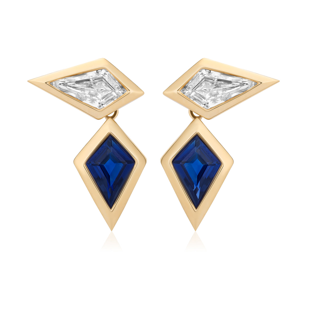 Double Kite Drops in Yellow Gold with Diamonds and Sapphires