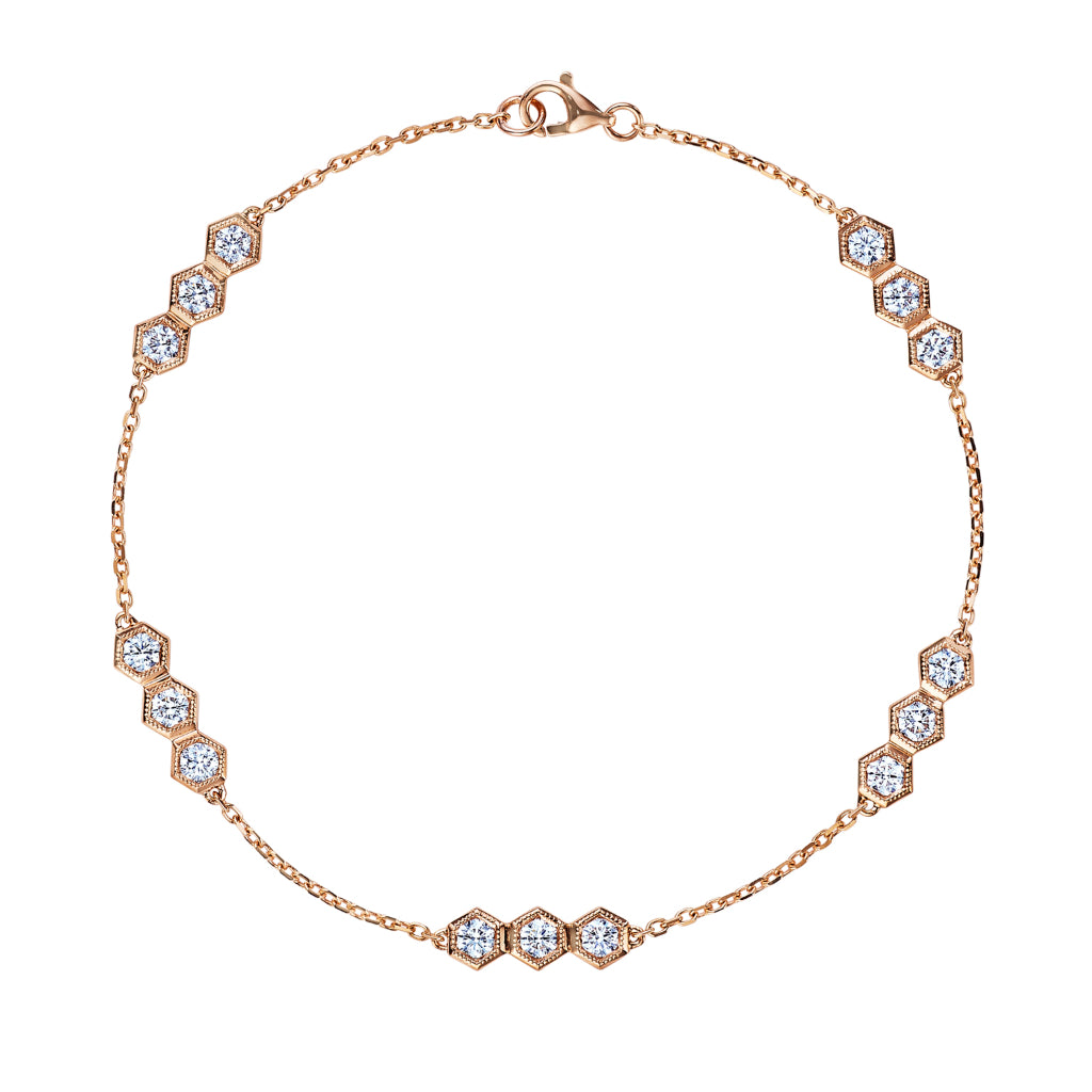 Serpentine Station Bracelet with Trio Hexagon Bezel Set Diamonds