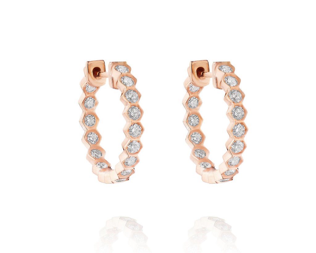 Bezel Set Hexagon Huggies with Round Brilliant Diamonds