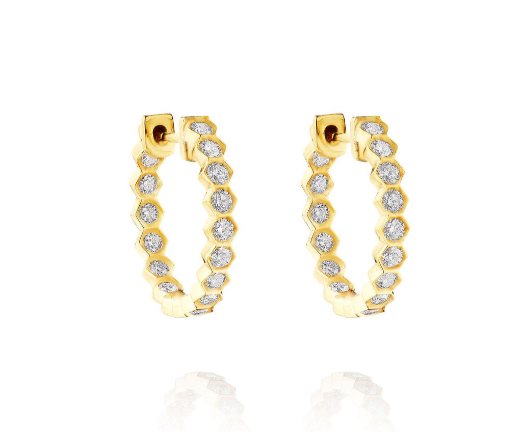 Bezel Set Hexagon Huggies with Round Brilliant Diamonds