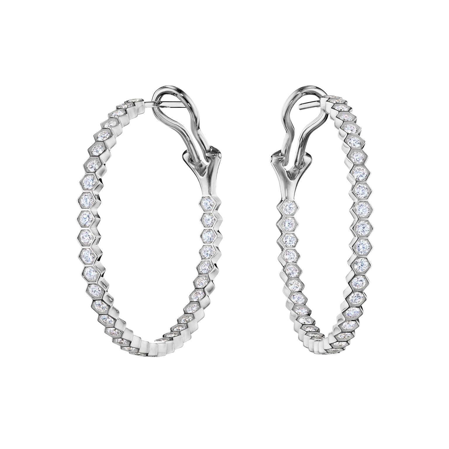 Bezel Set Hexagon Hoops with Round Brilliant Diamonds
