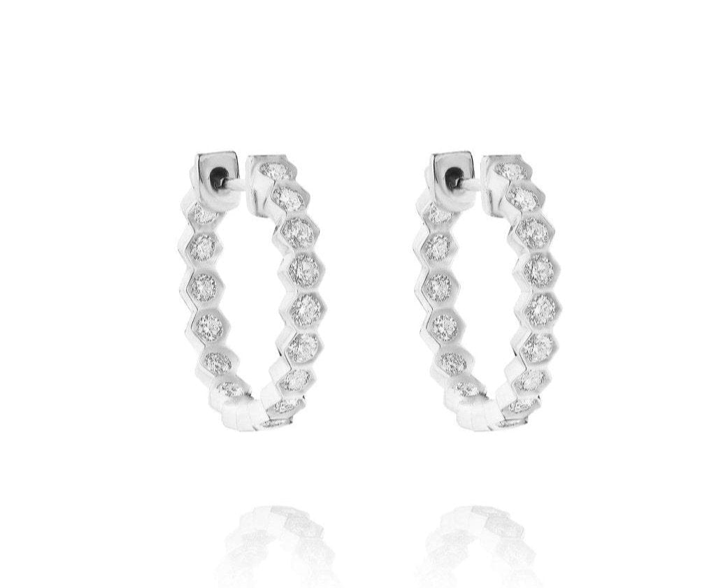 Bezel Set Hexagon Huggies with Round Brilliant Diamonds