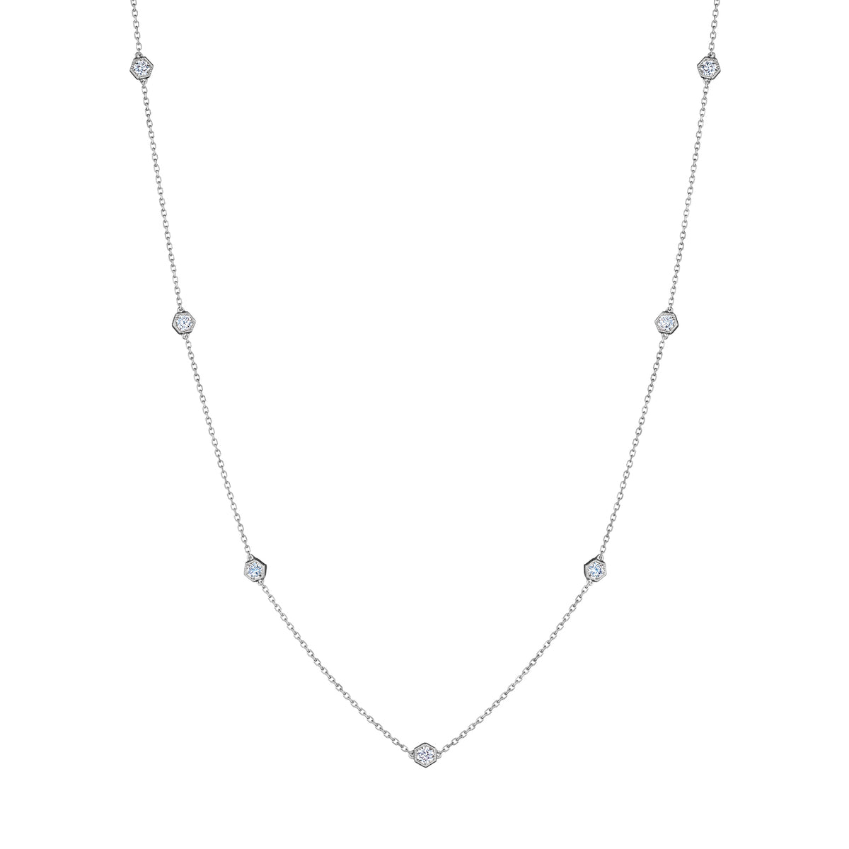 Serpentine Station Necklace with Hexagon Diamonds in White Gold