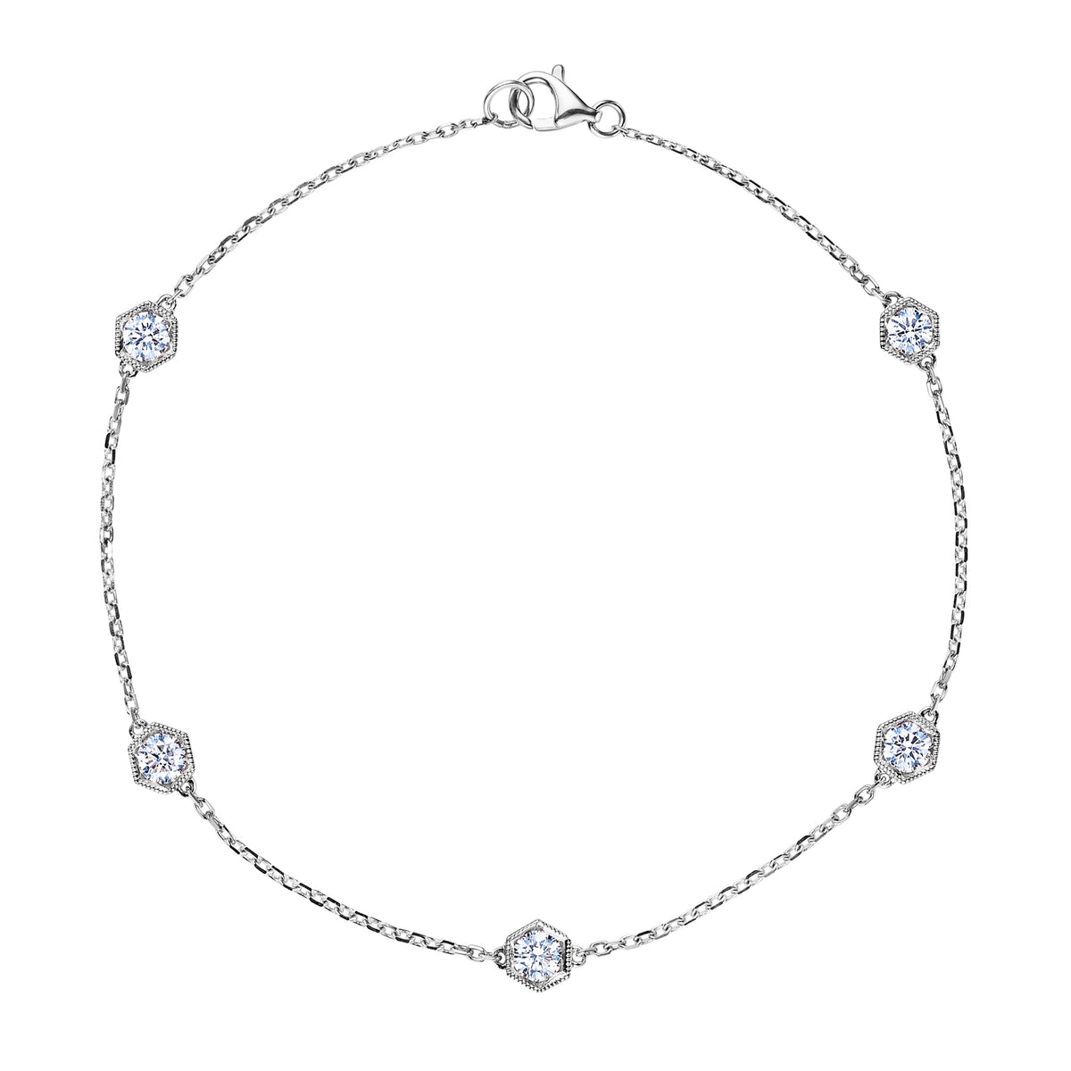 Serpentine Station Bracelet with Hexagon Bezel Set Diamonds