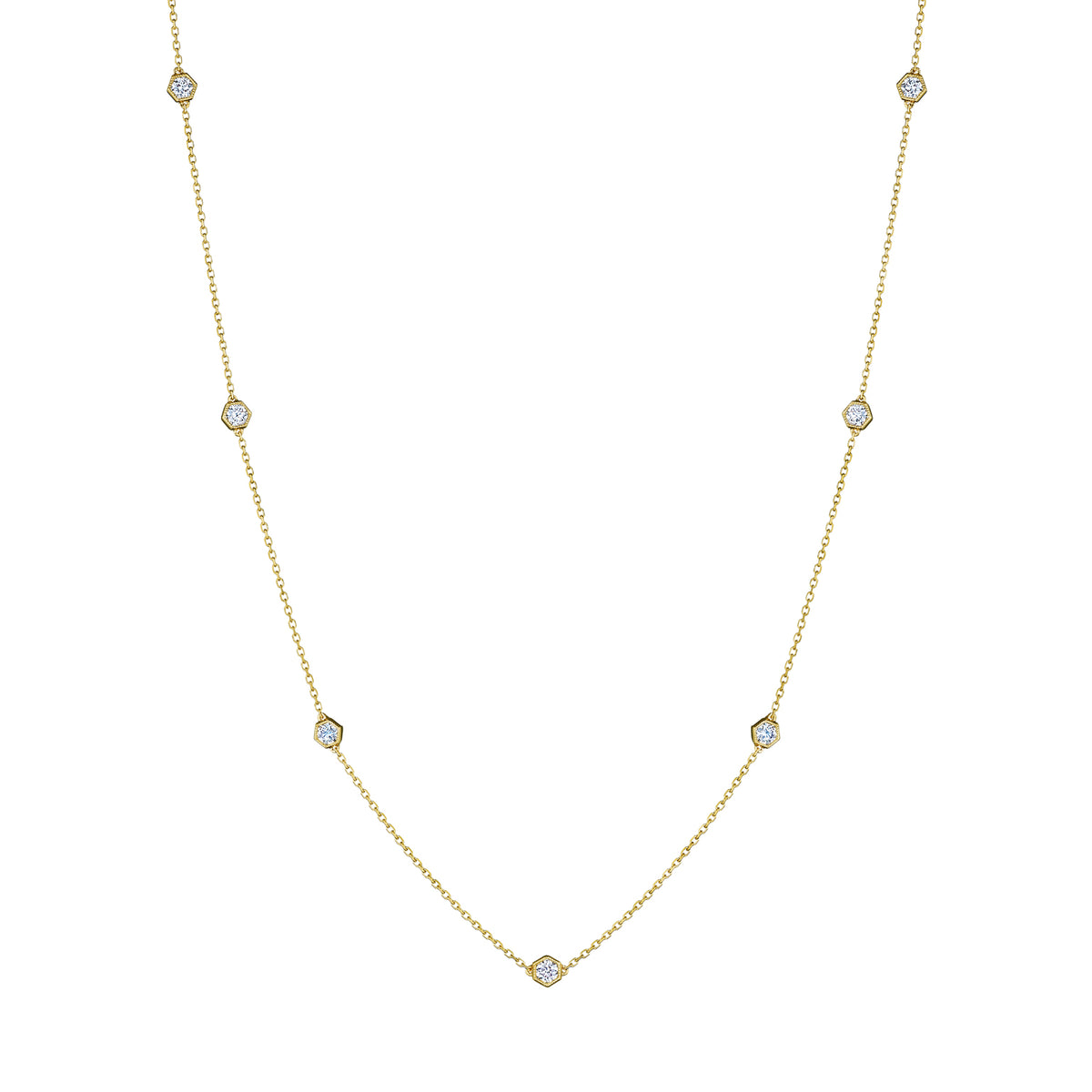 Large Serpentine Station Necklace with Hexagon Bezel Set Diamonds