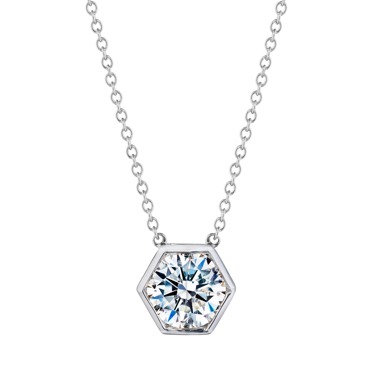 Hexagon Bezel Set Round Brilliant Diamond Pendant