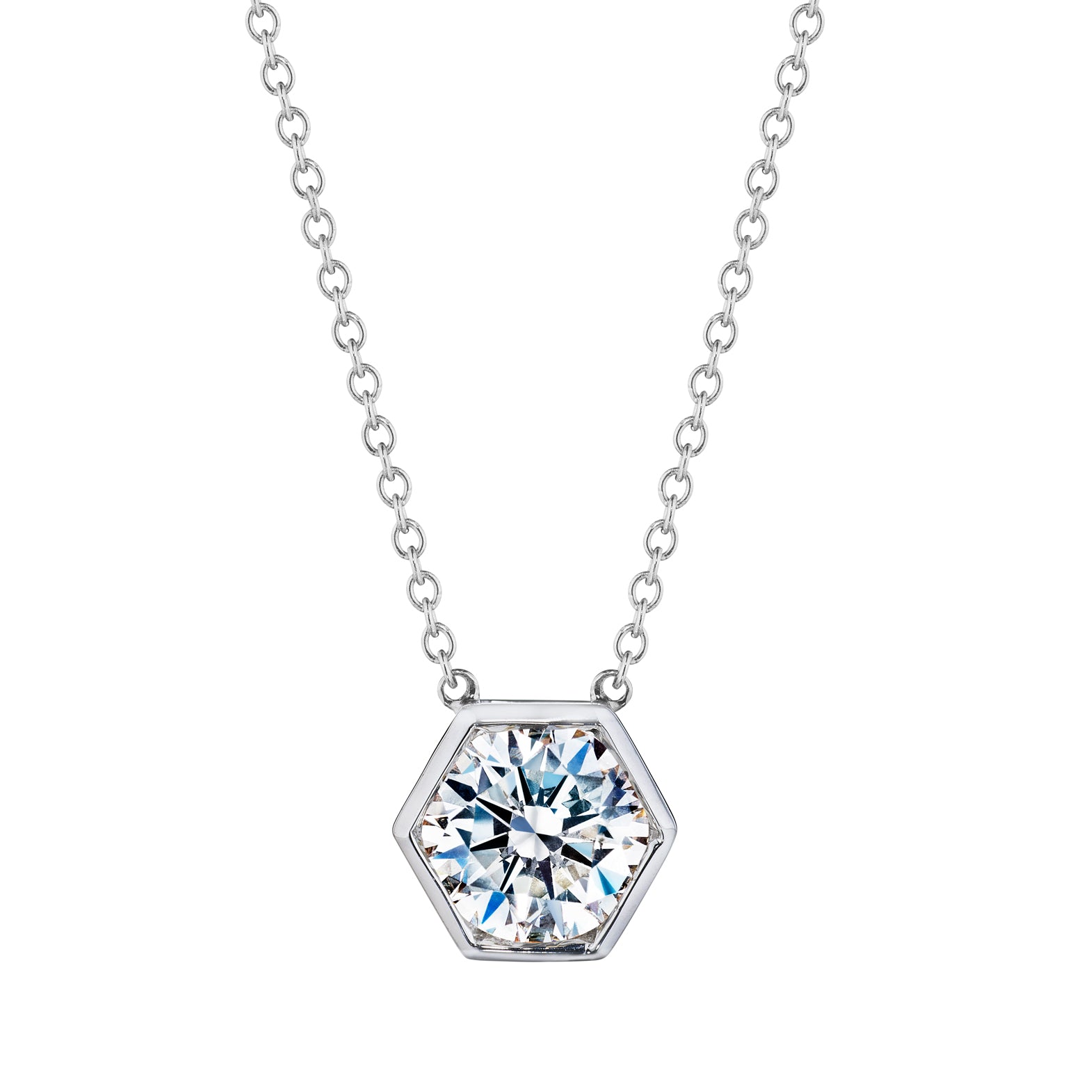 Hexagon Bezel Set Round Brilliant Diamond Pendant